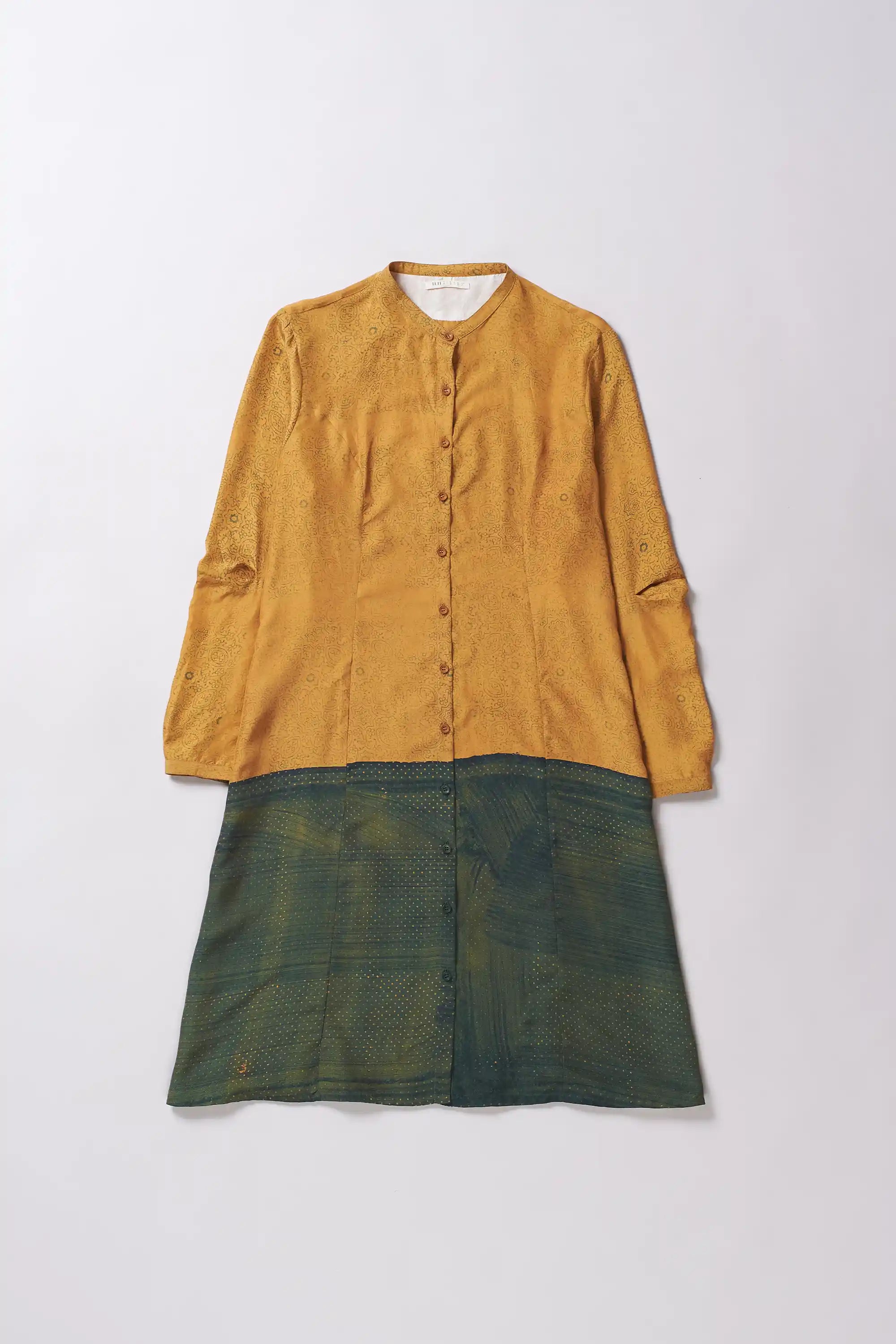 Mustard Yellow Block Printed Silk Dress