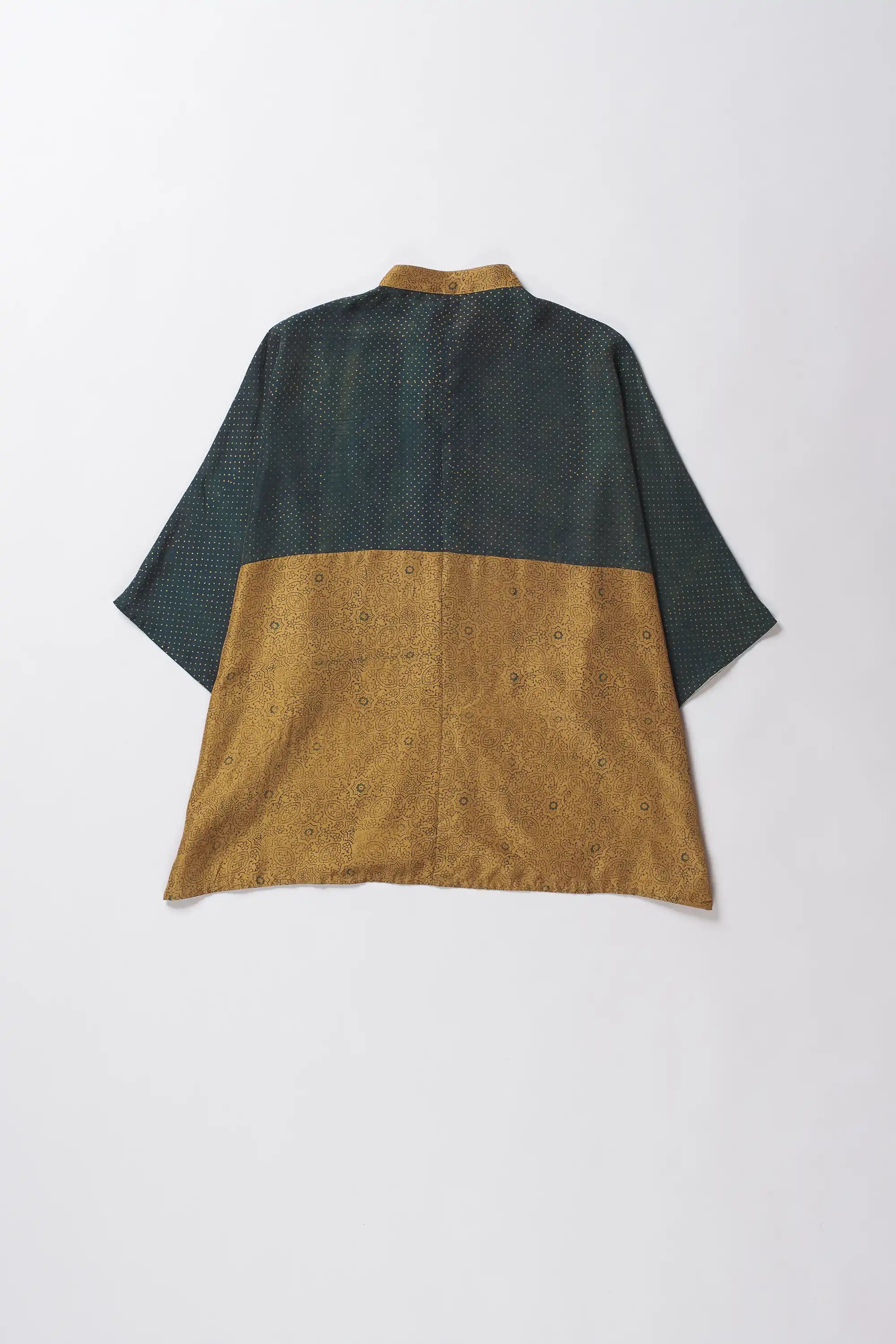 Mustard Yellow Block Printed Silk Shirt