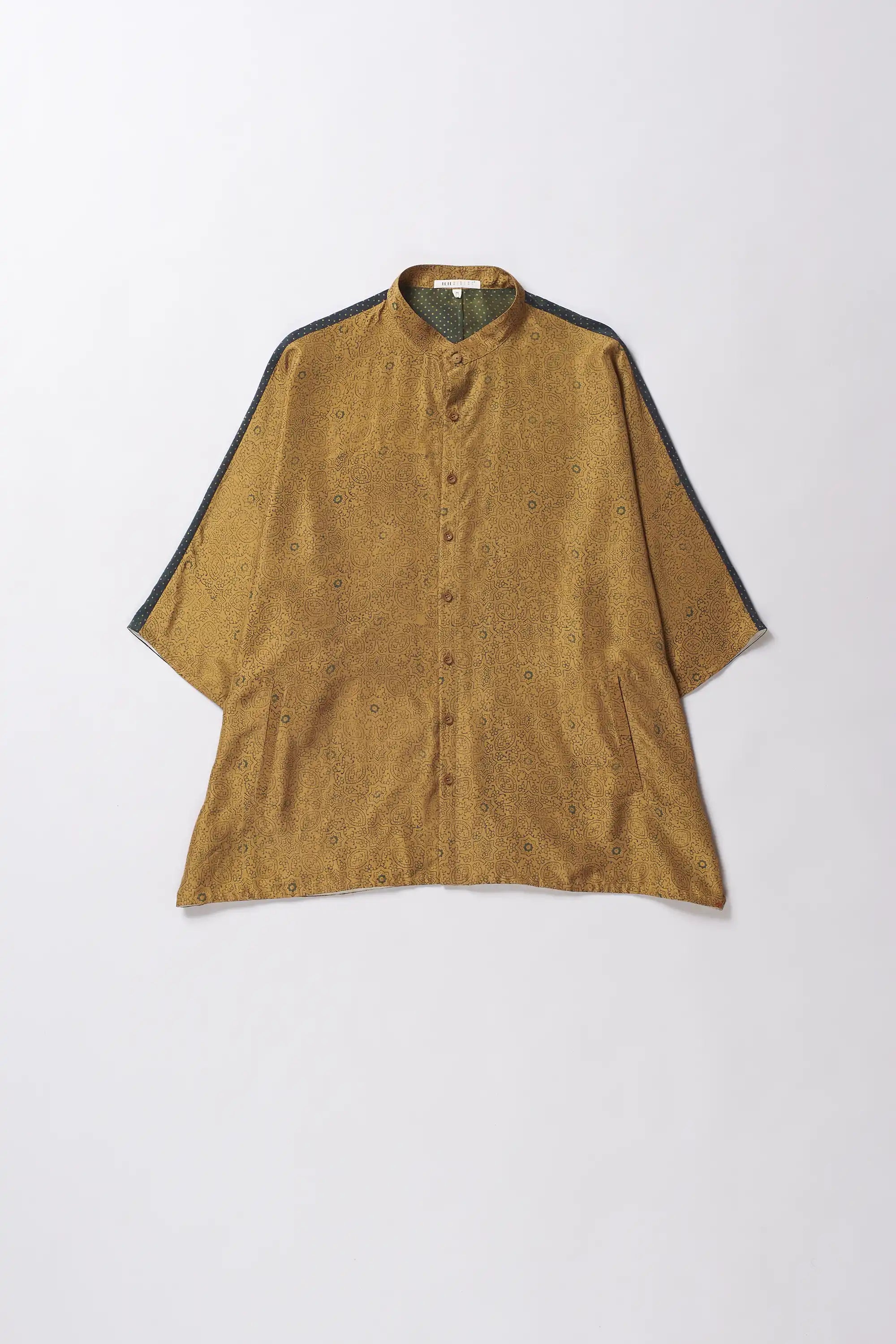 Mustard Yellow Block Printed Silk Shirt