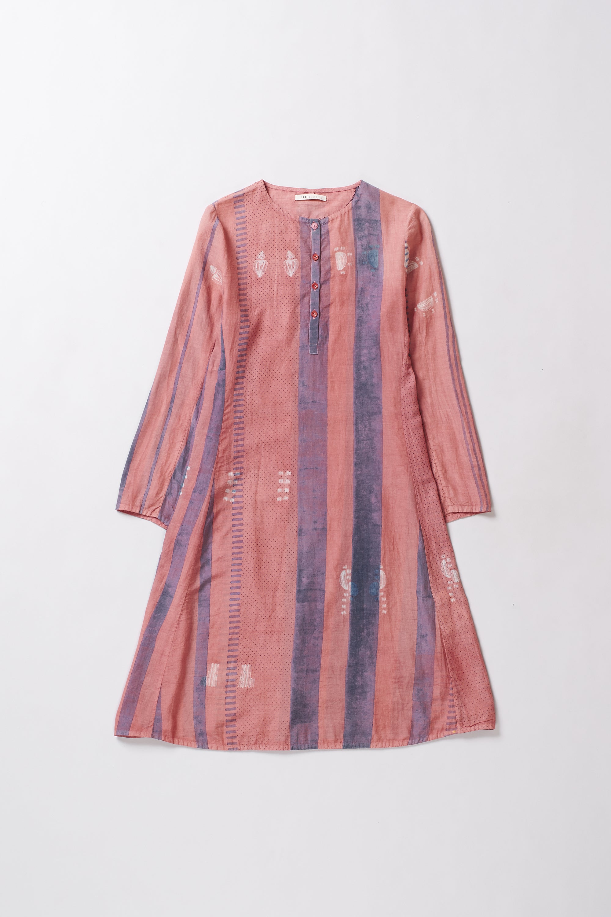 CHALK PINK BLOCK PRINTED AND SHIBORI COTTON SILK DRESS