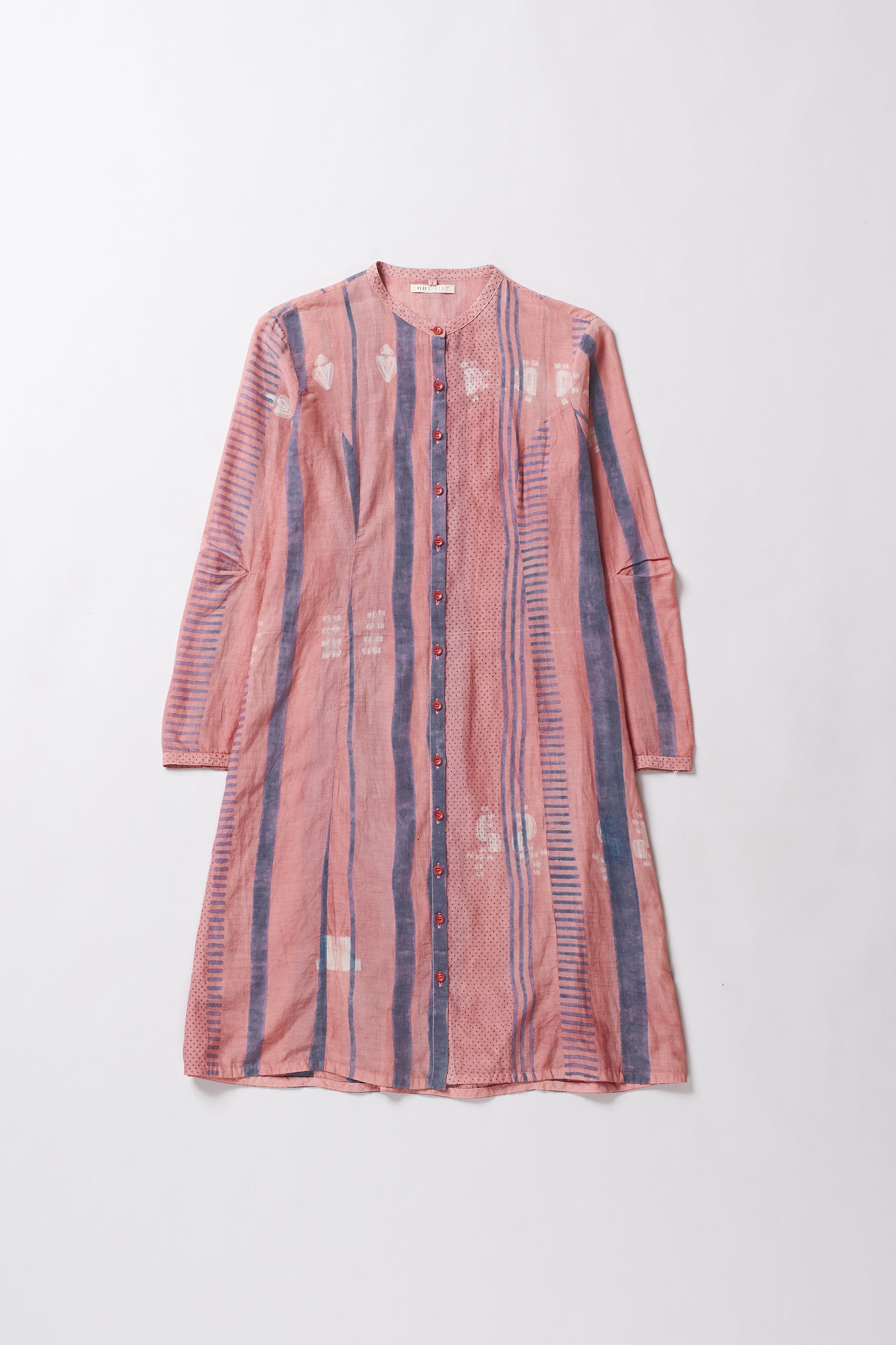 CHALK PINK SHIBORI BLOCK PRINT COTTON SILK BLEND WOMEN DRESS