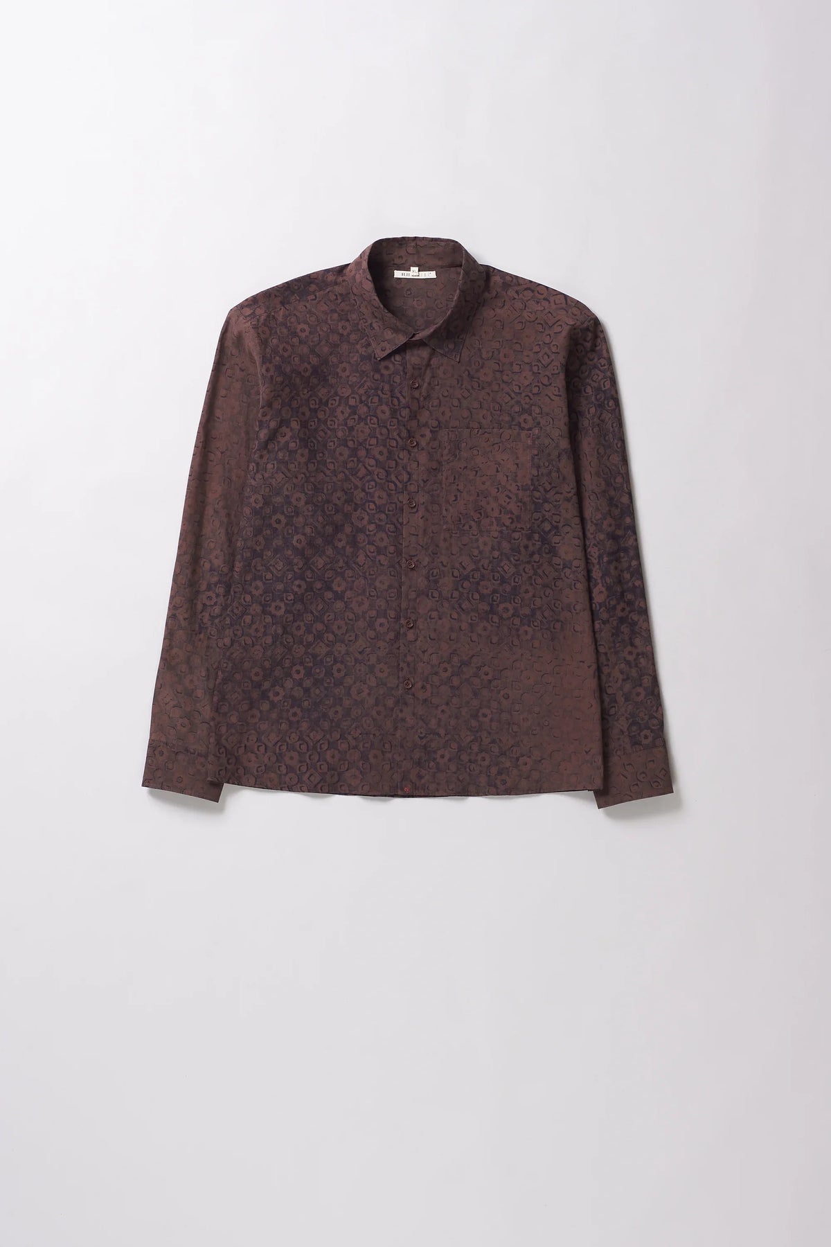 Block Print Cotton Silk Shirt in Burnt Umber