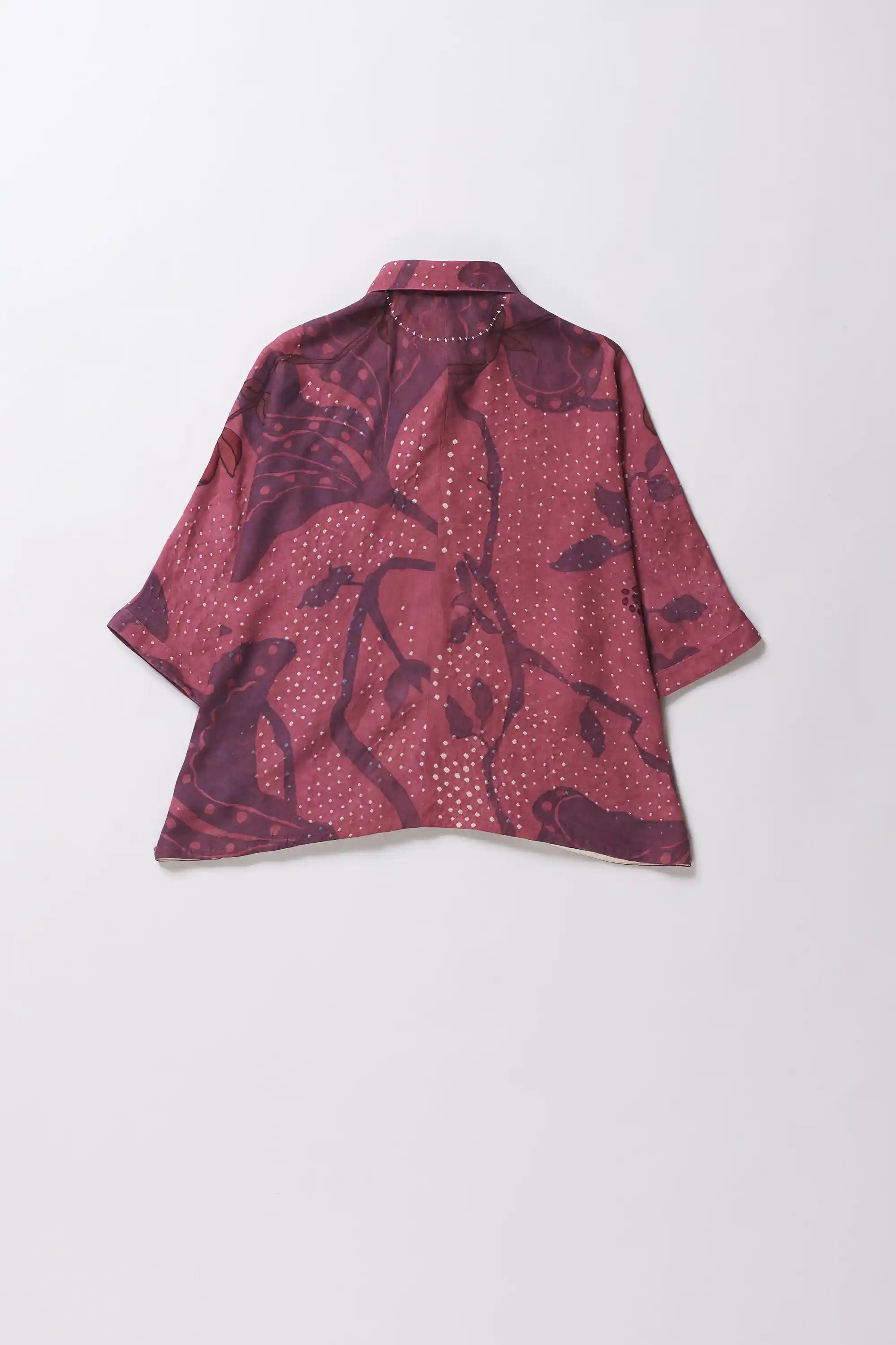 Fuschia Pink Hand Paint And Bandhani Women Shirt