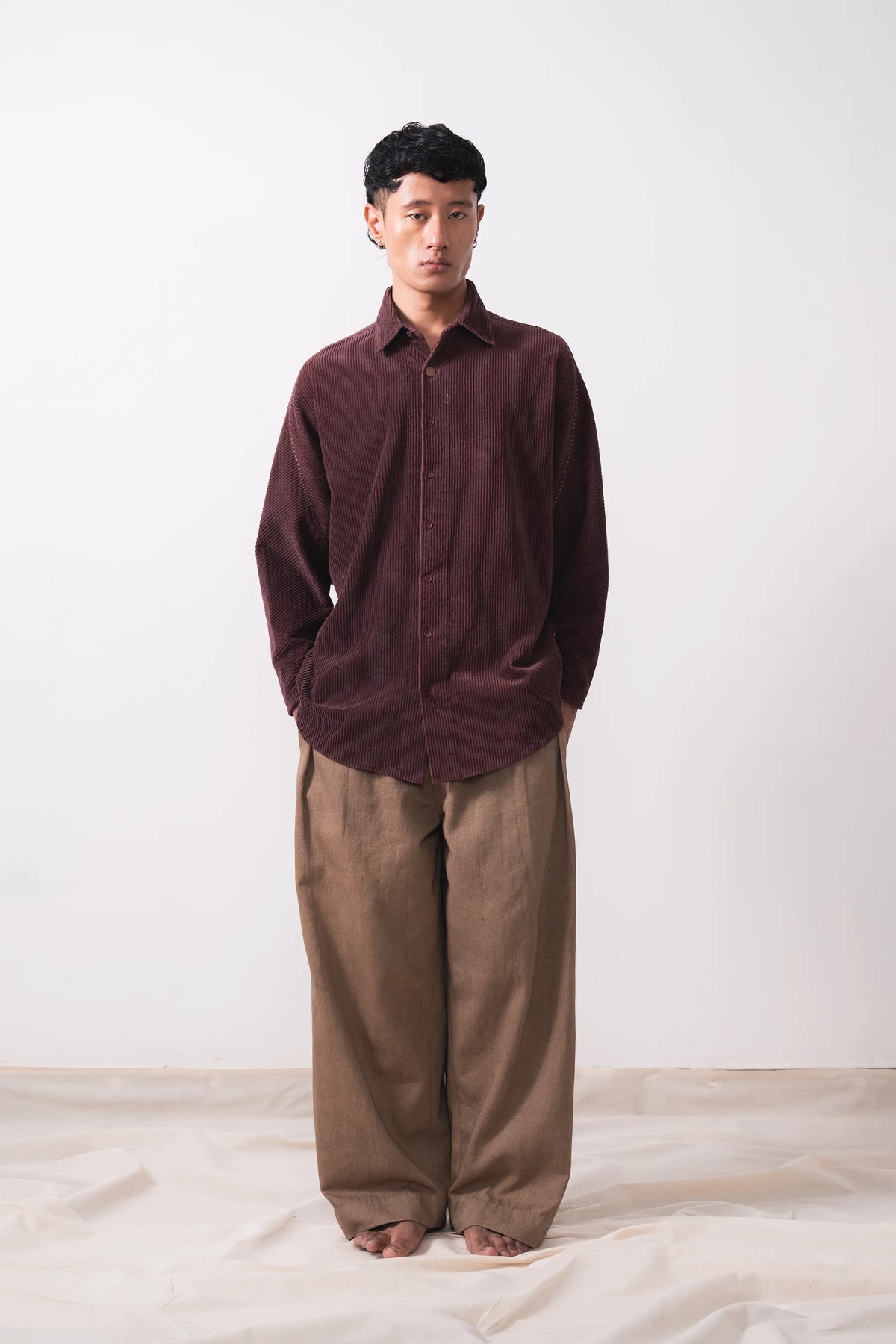 Button Down Shirt in Purple Red