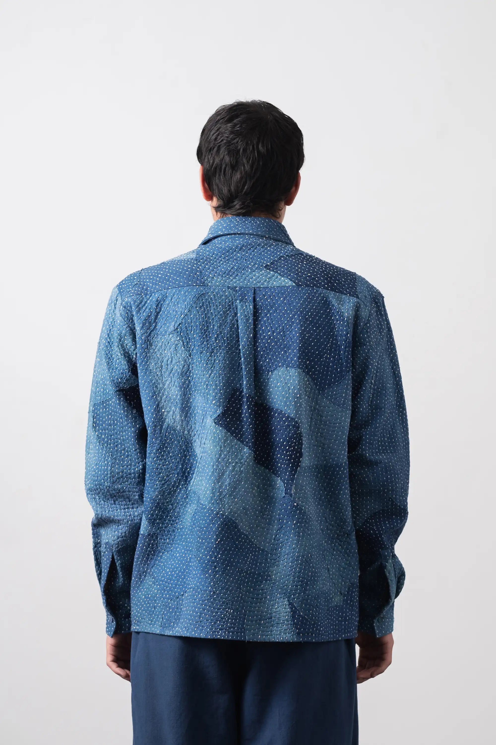 Kantha Patchwork Relaxed Shirt in Medium Indigo