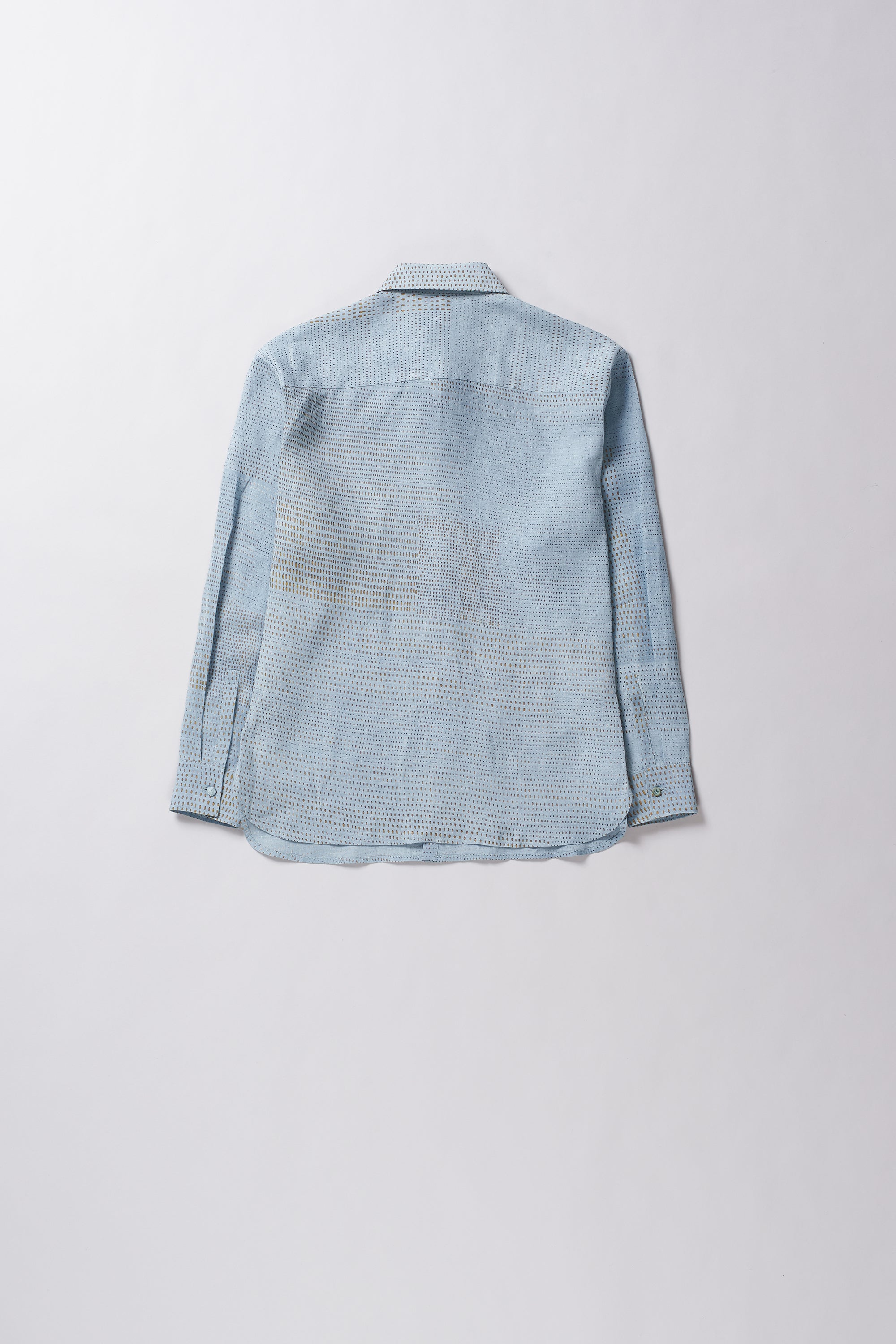 Back shot of a linen shirt in sky indigo