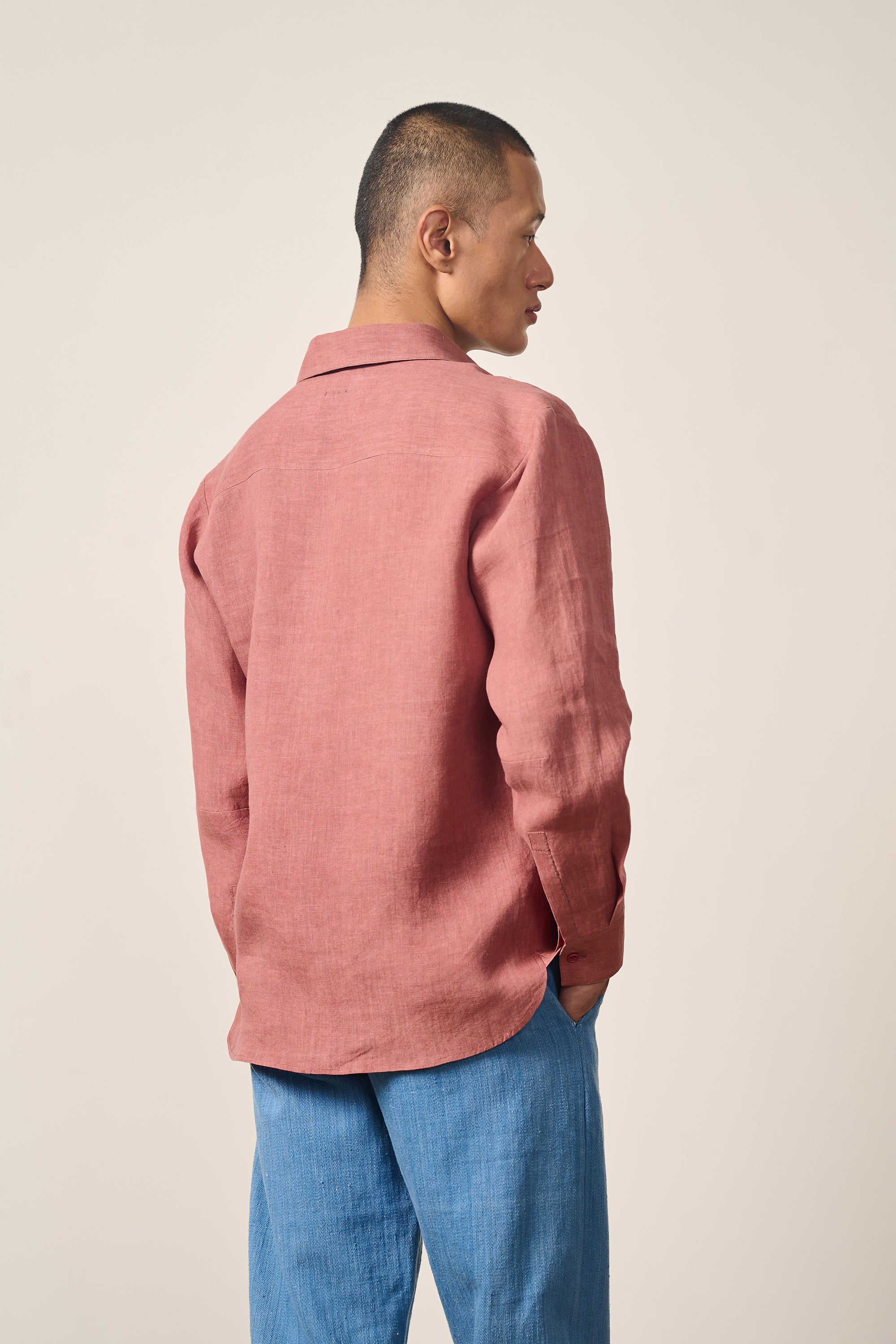 RELAXED FIT LINEN SHIRT IN ROUGH PINK