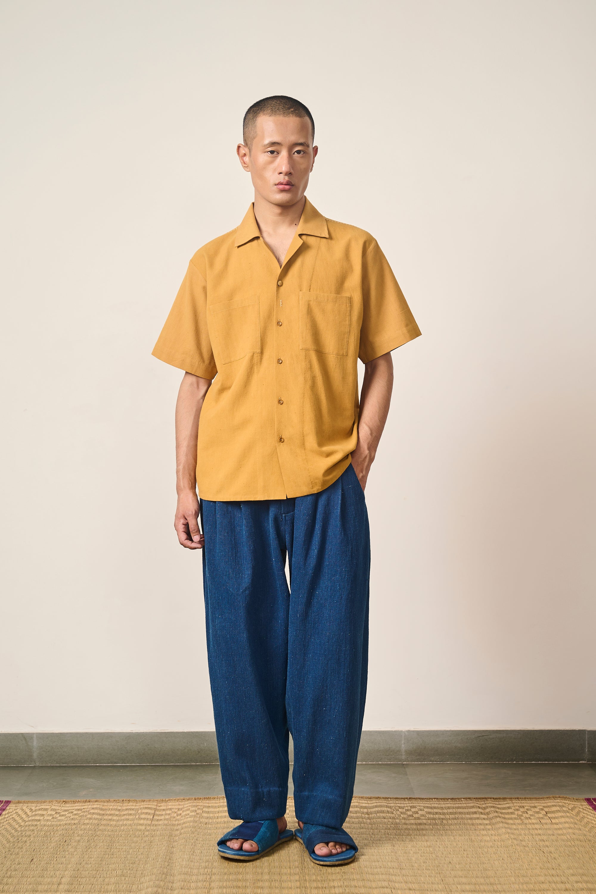 MUSTARD YELLOW CAMP COLLAR SHIRT