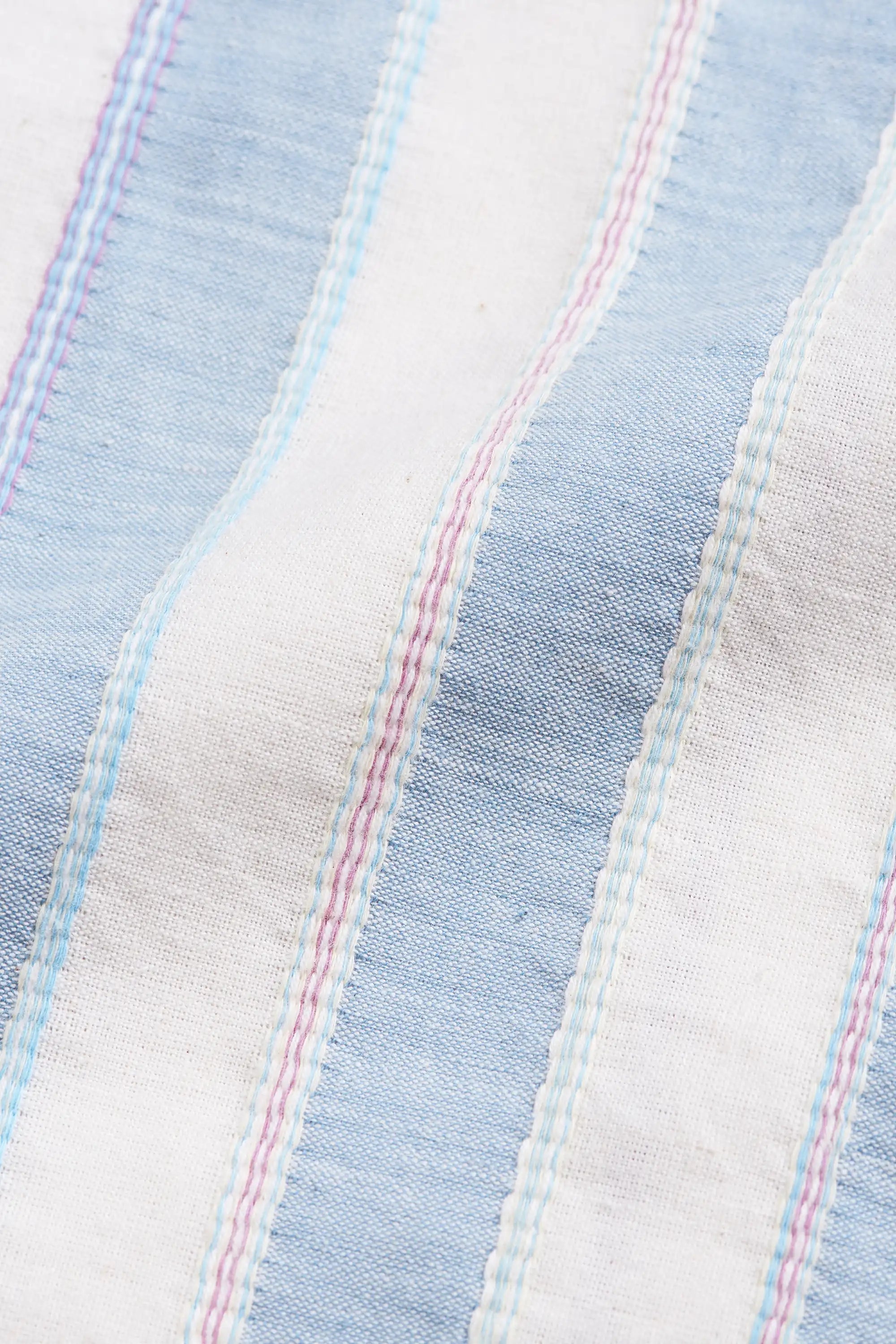 Close-up of striped fabric with blue and white colors