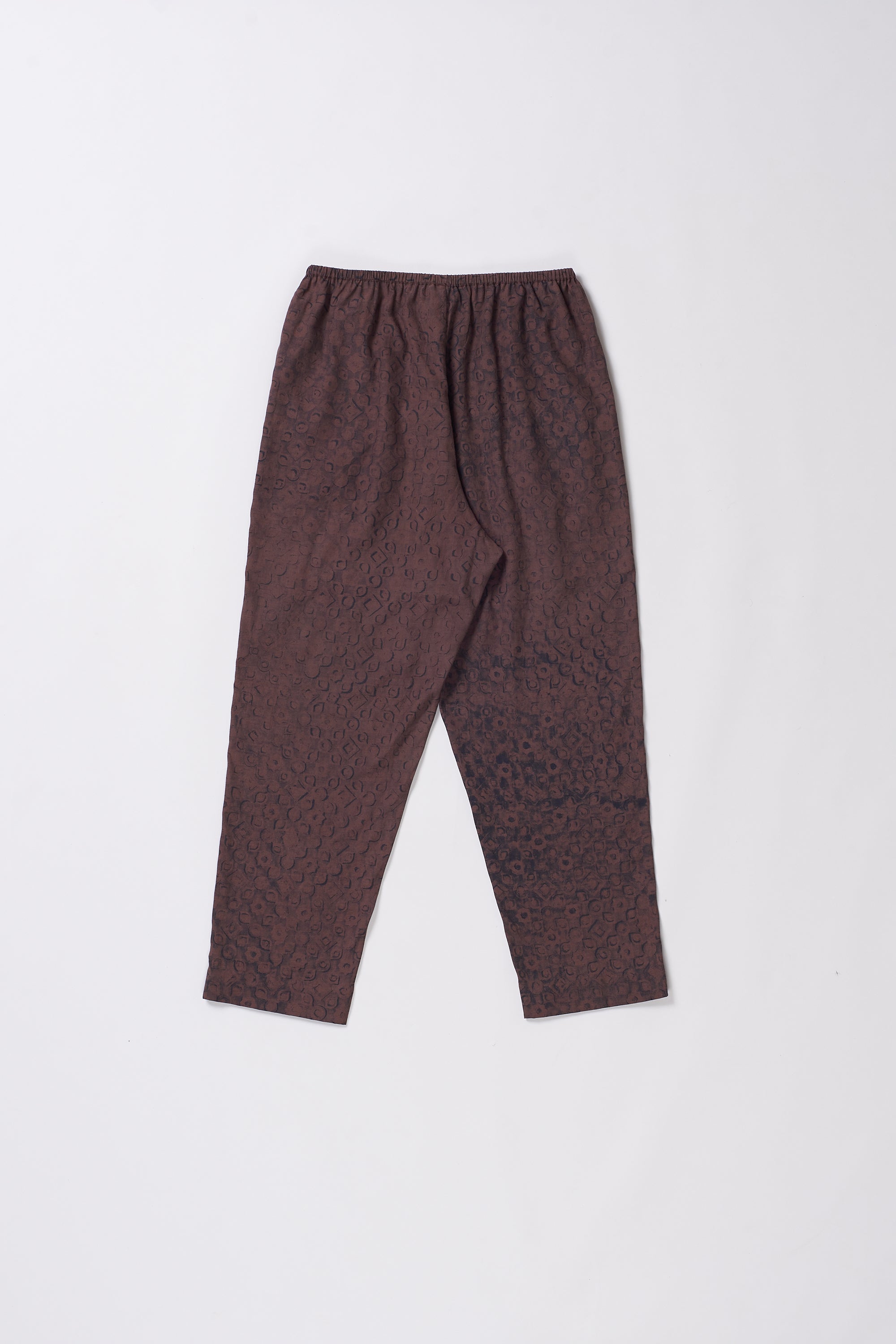 Burnt Umber with Block Print Cotton Silk Trouser