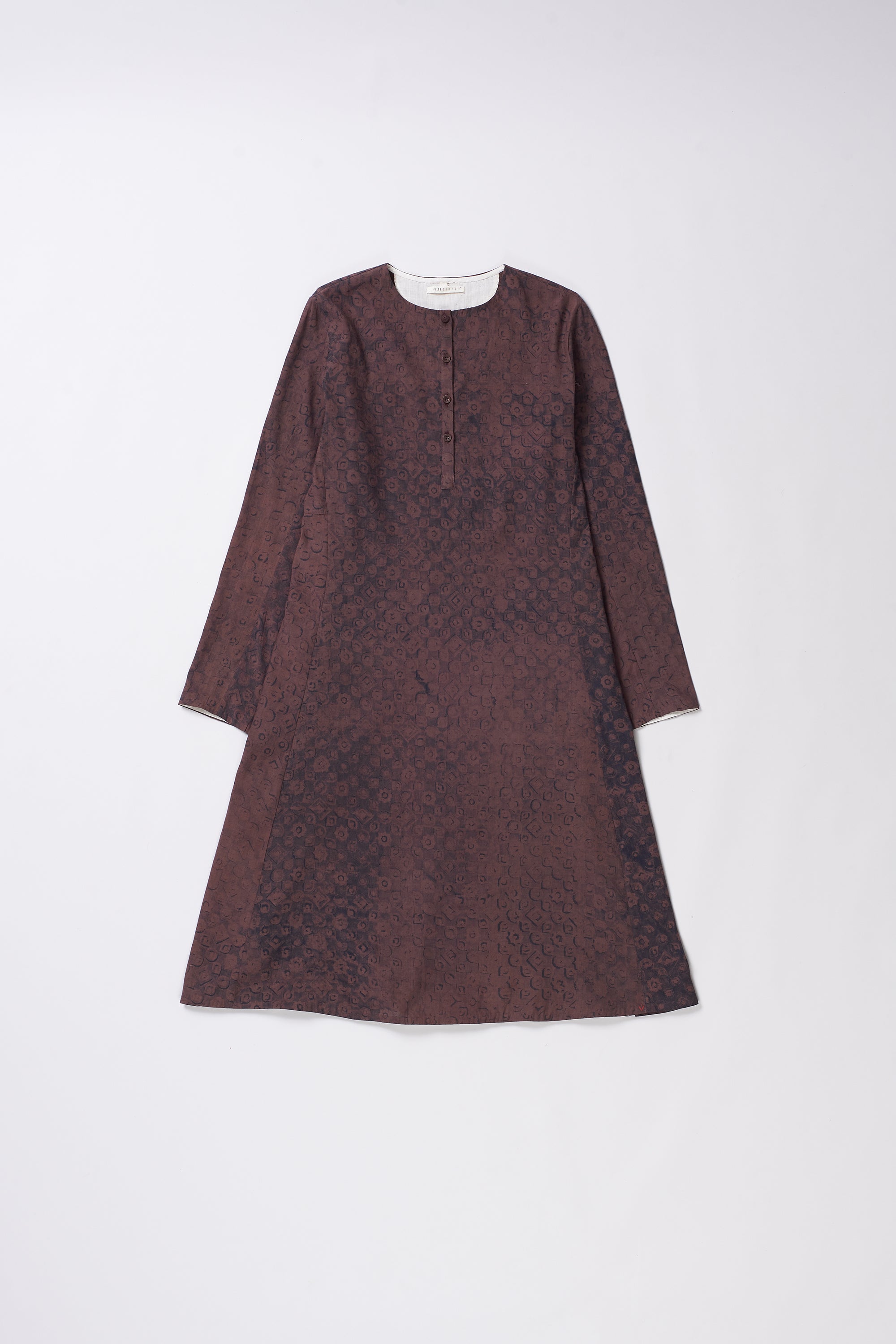 Burnt Umber with Block Print Cotton Silk Dress