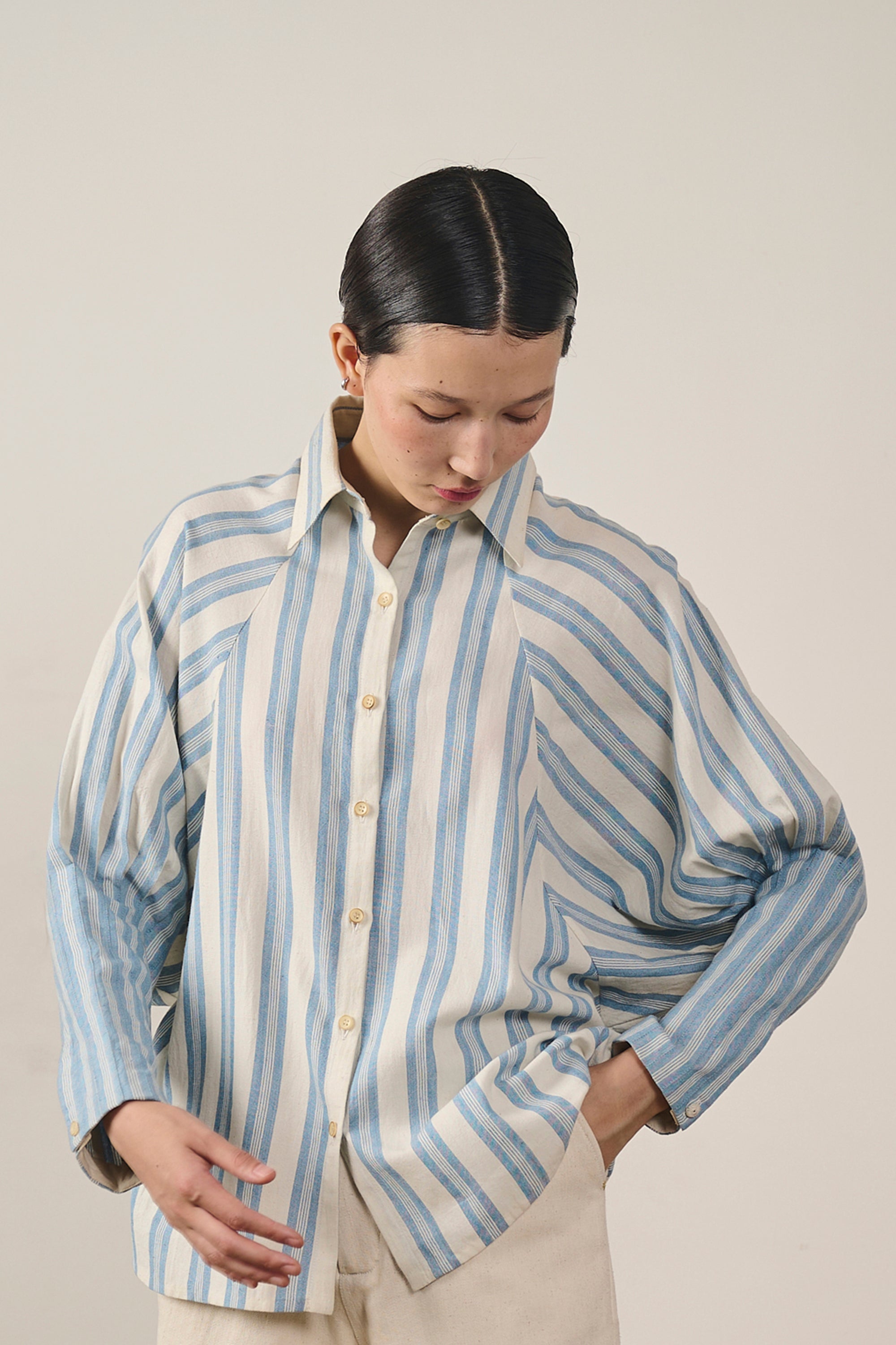 raglan dress shirt Raglan Sleeve Striped Shirt S
