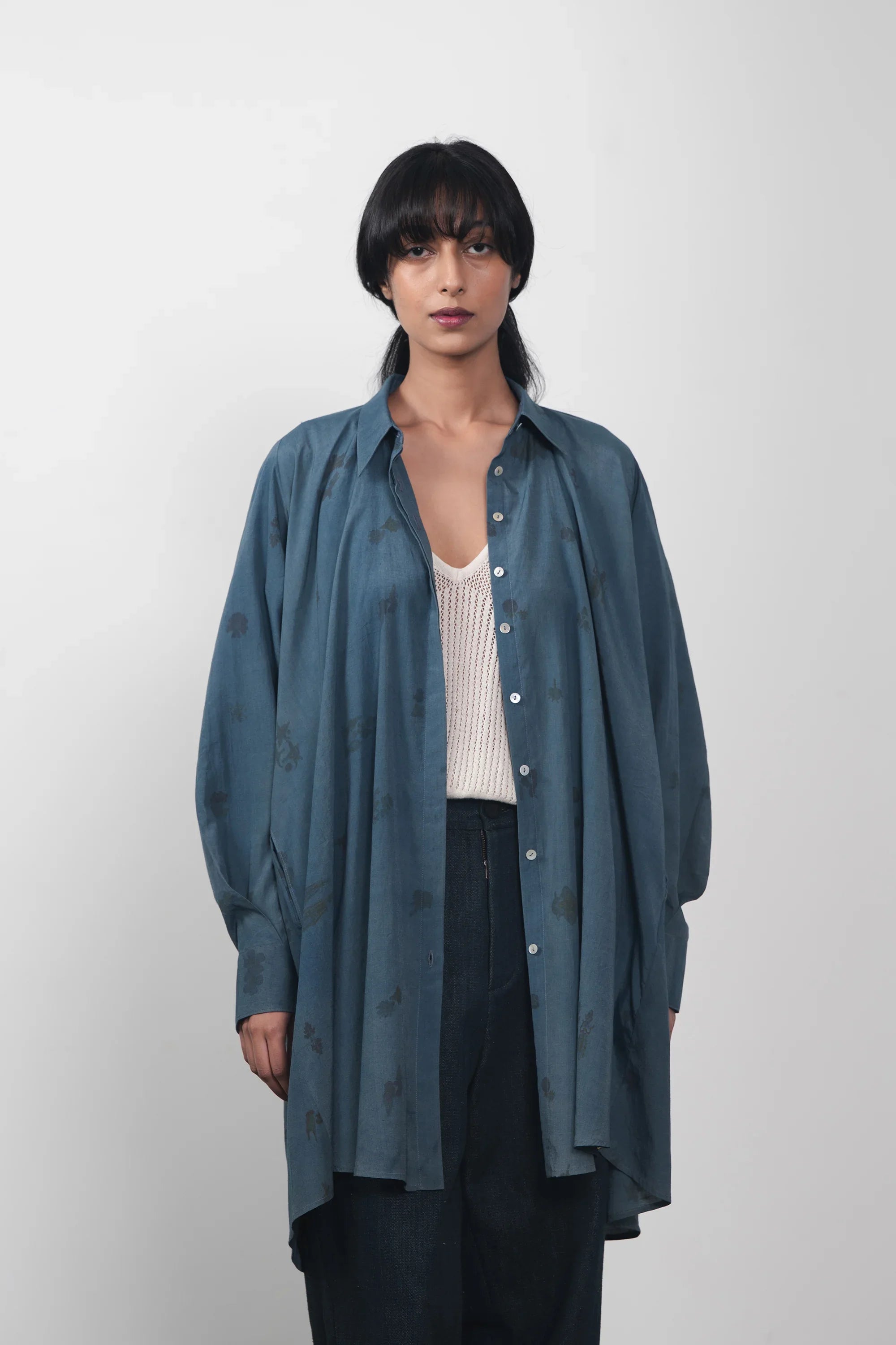 Flared Screen Printed Shirt Dress