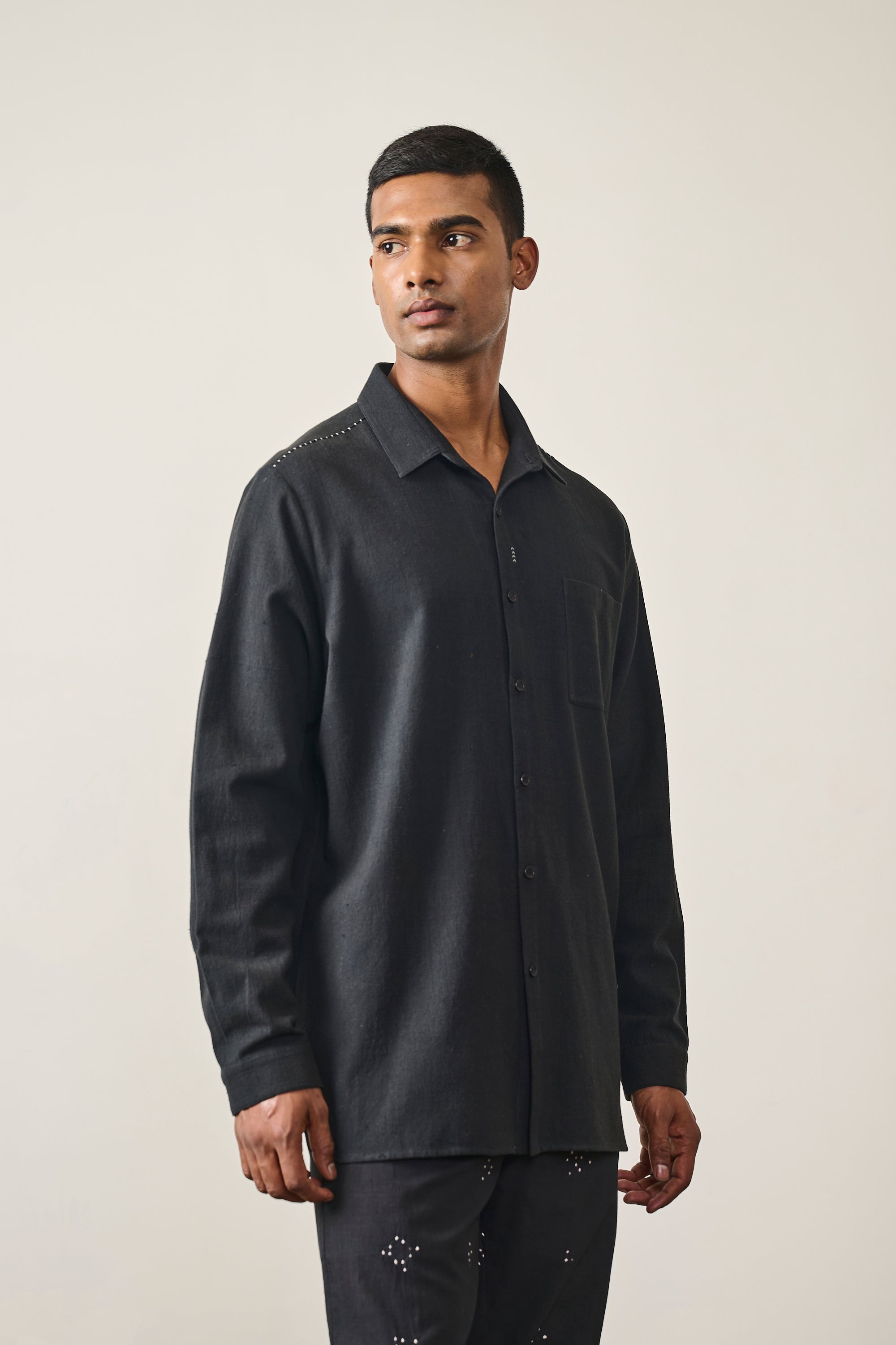 Solid Black Unisex Cotton Shirt