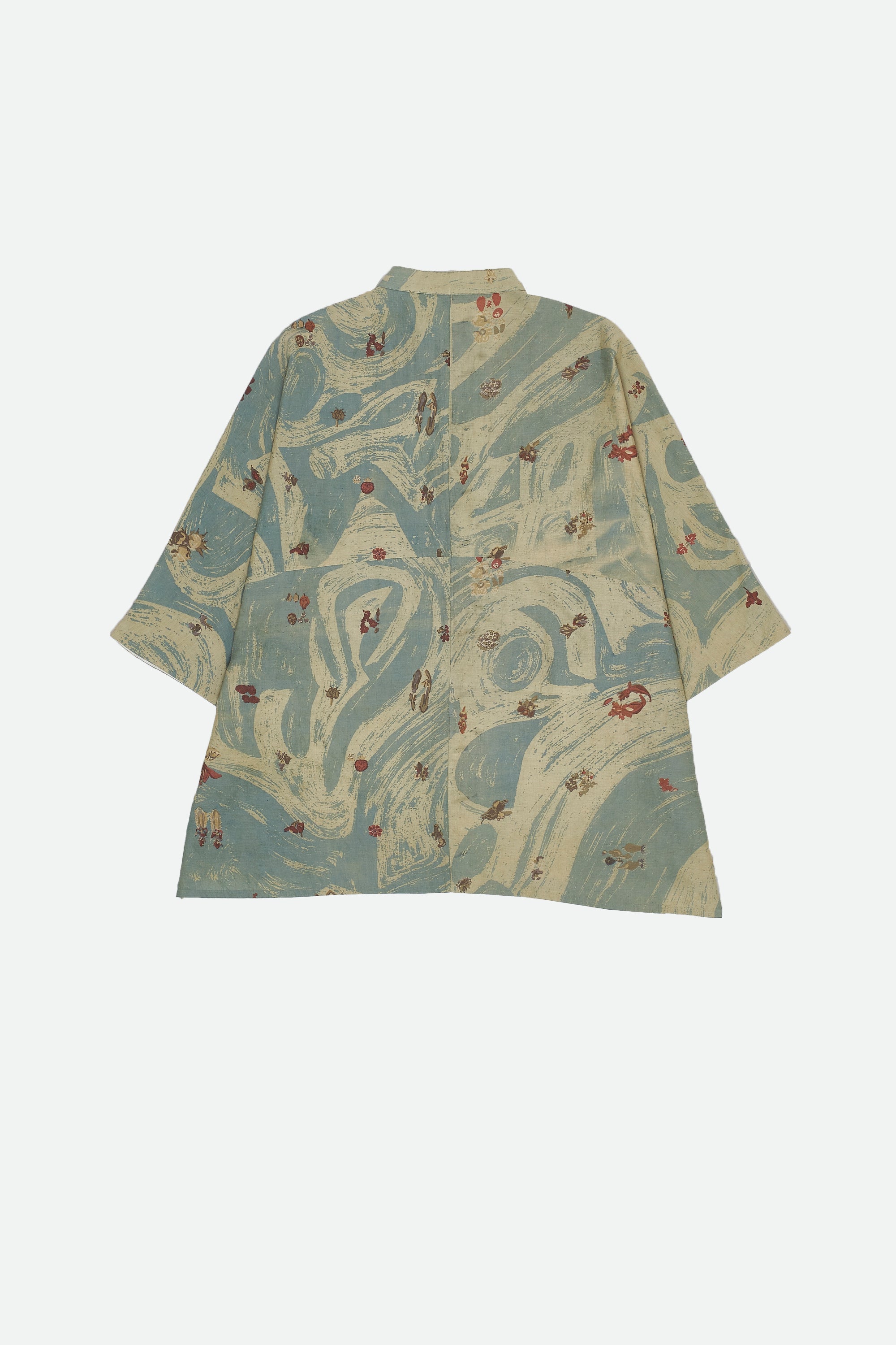 AQUA BLUE COTTON SILK BLEND SCREEN PRINT SHIRT