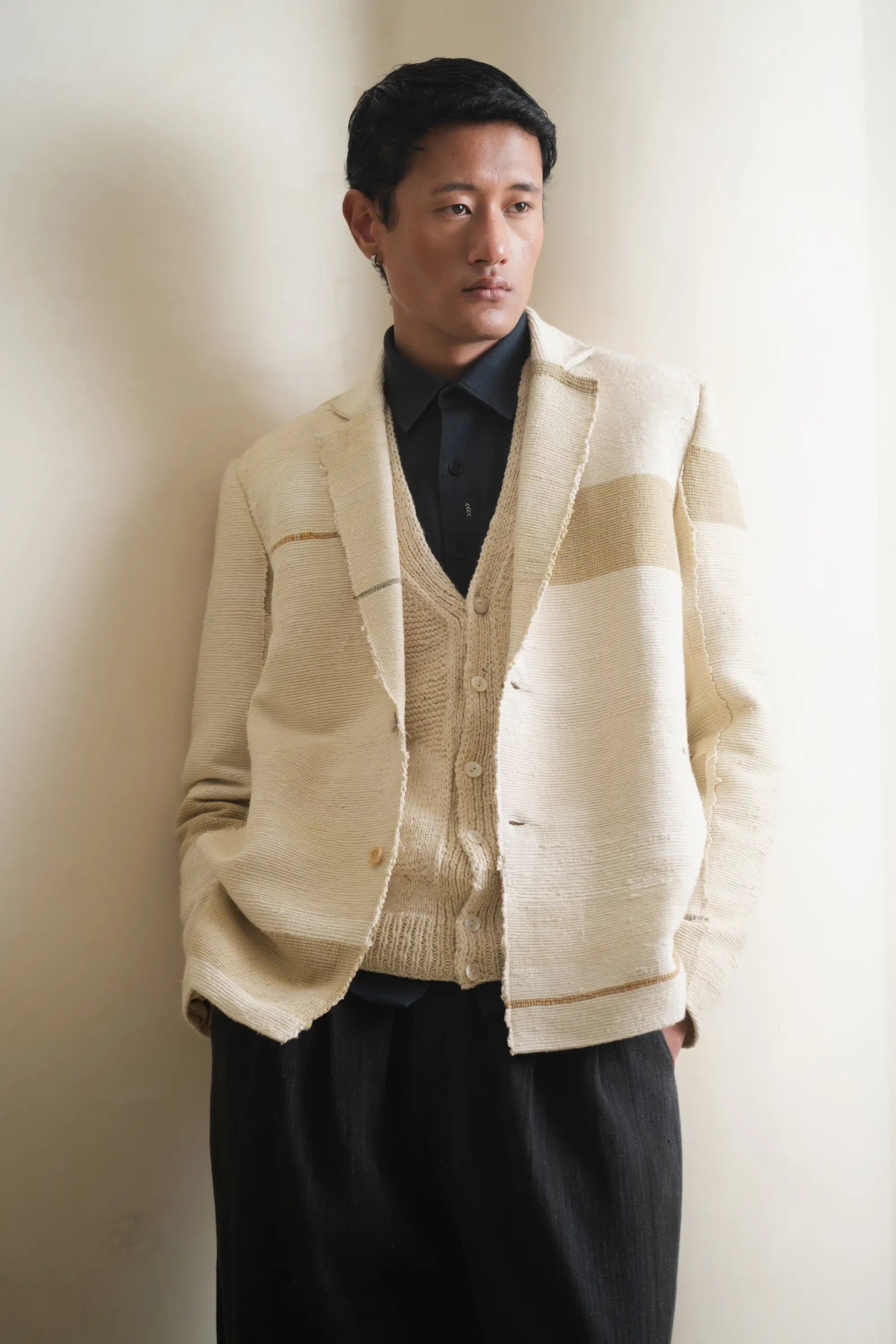 Statement Patchwork Jacket in Ecru