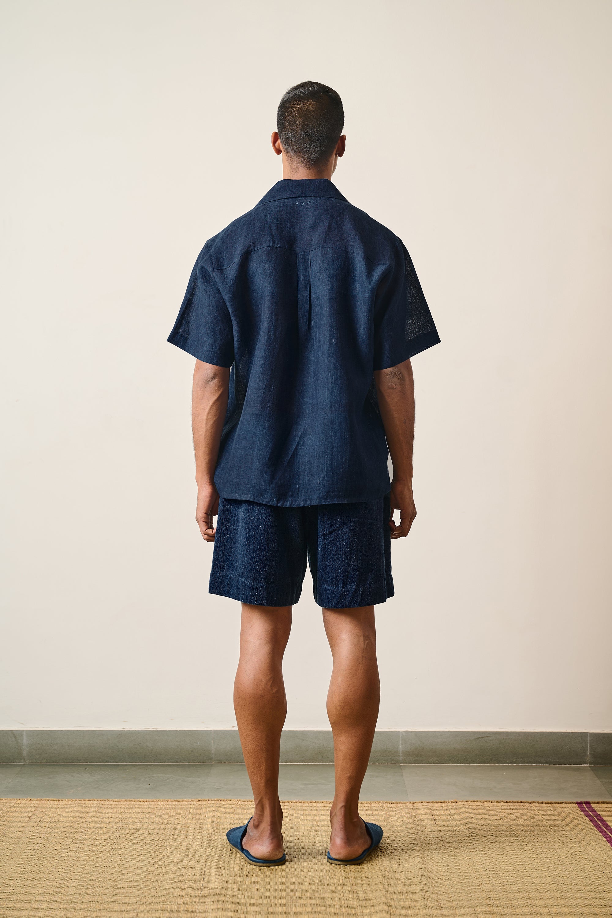 NATURAL INDIGO COTTON DRAWSTRING UNISEX SHORTS