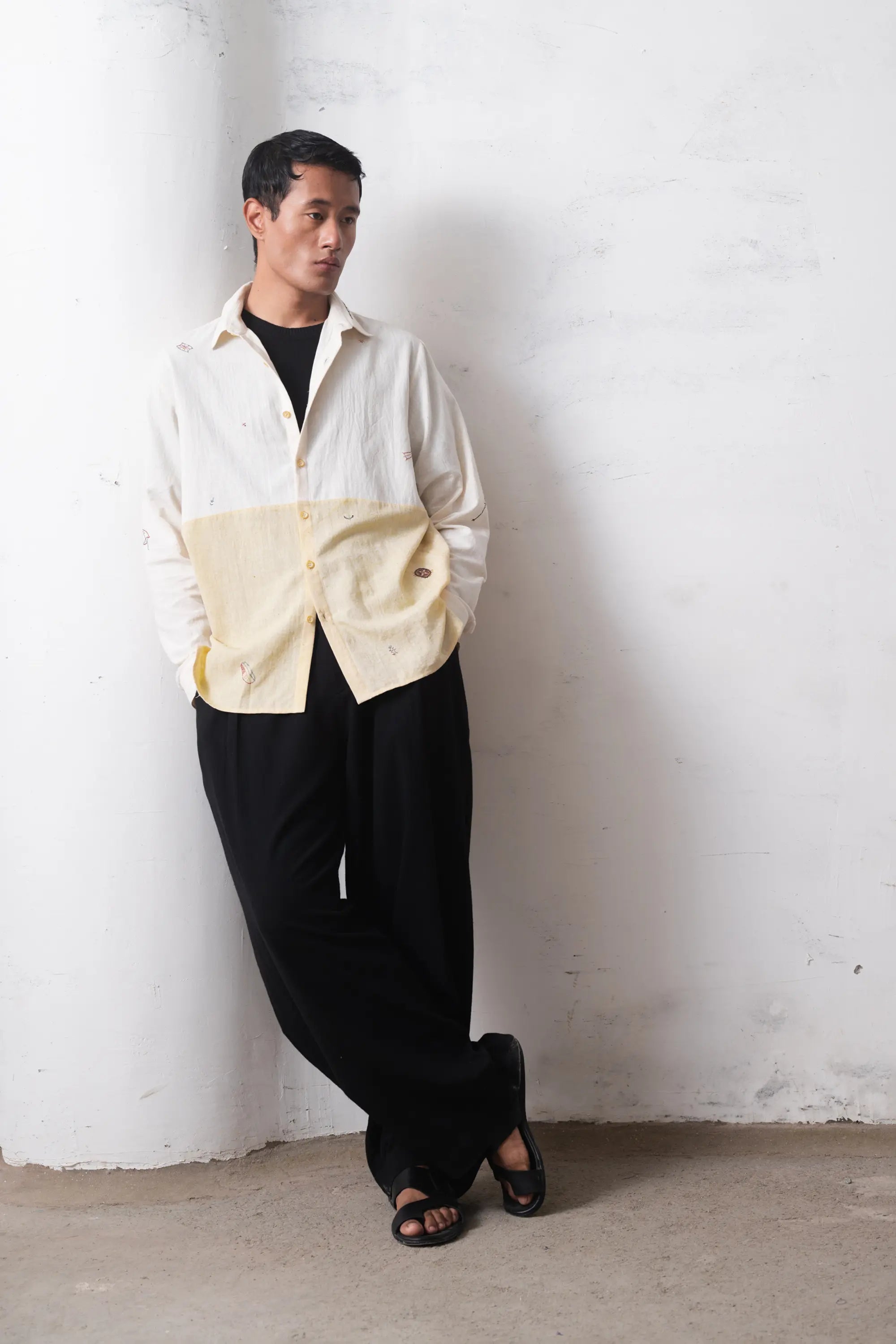 Ecru Embroidered Relaxed Shirt