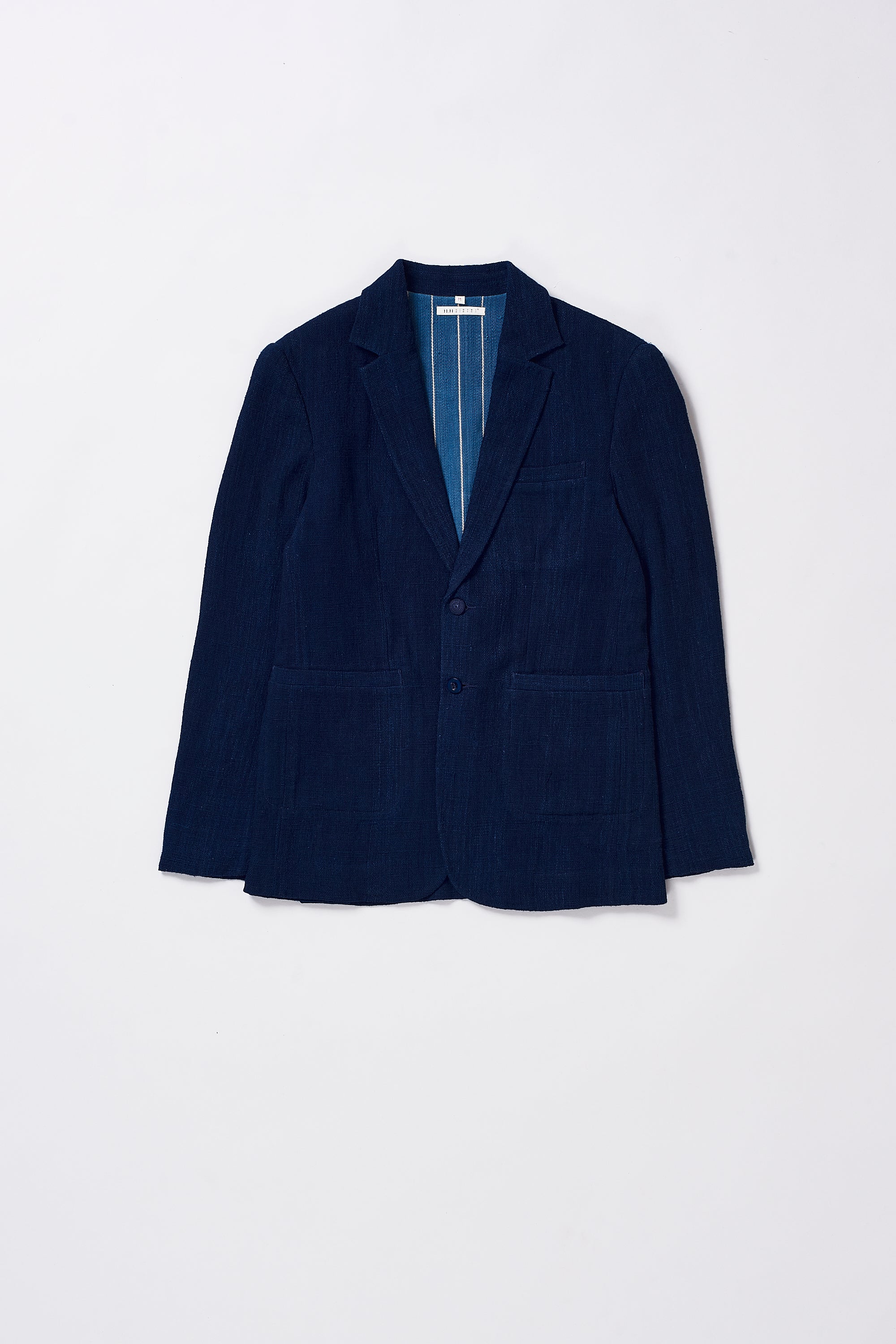 Front image of a medium indigo jacket