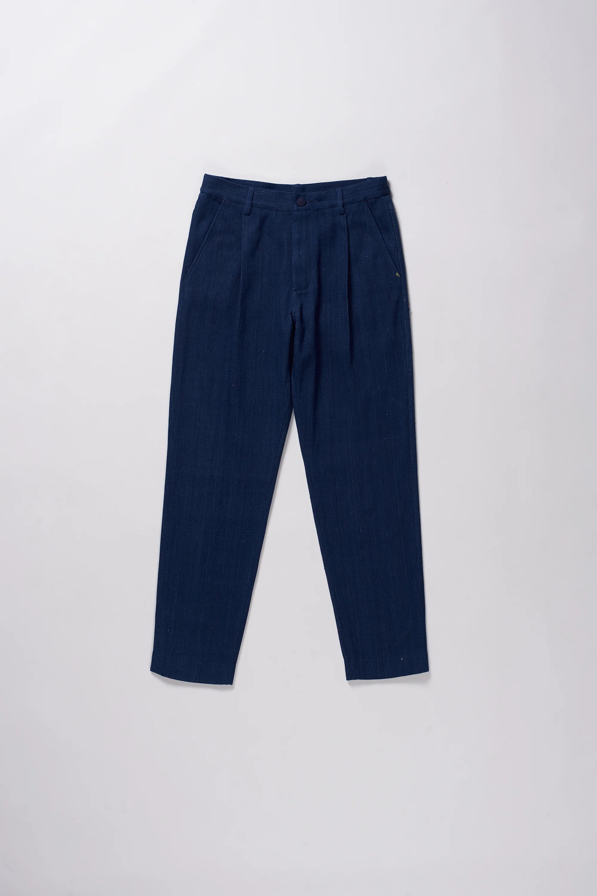 INDIGO DENIM PLEATED TROUSERS