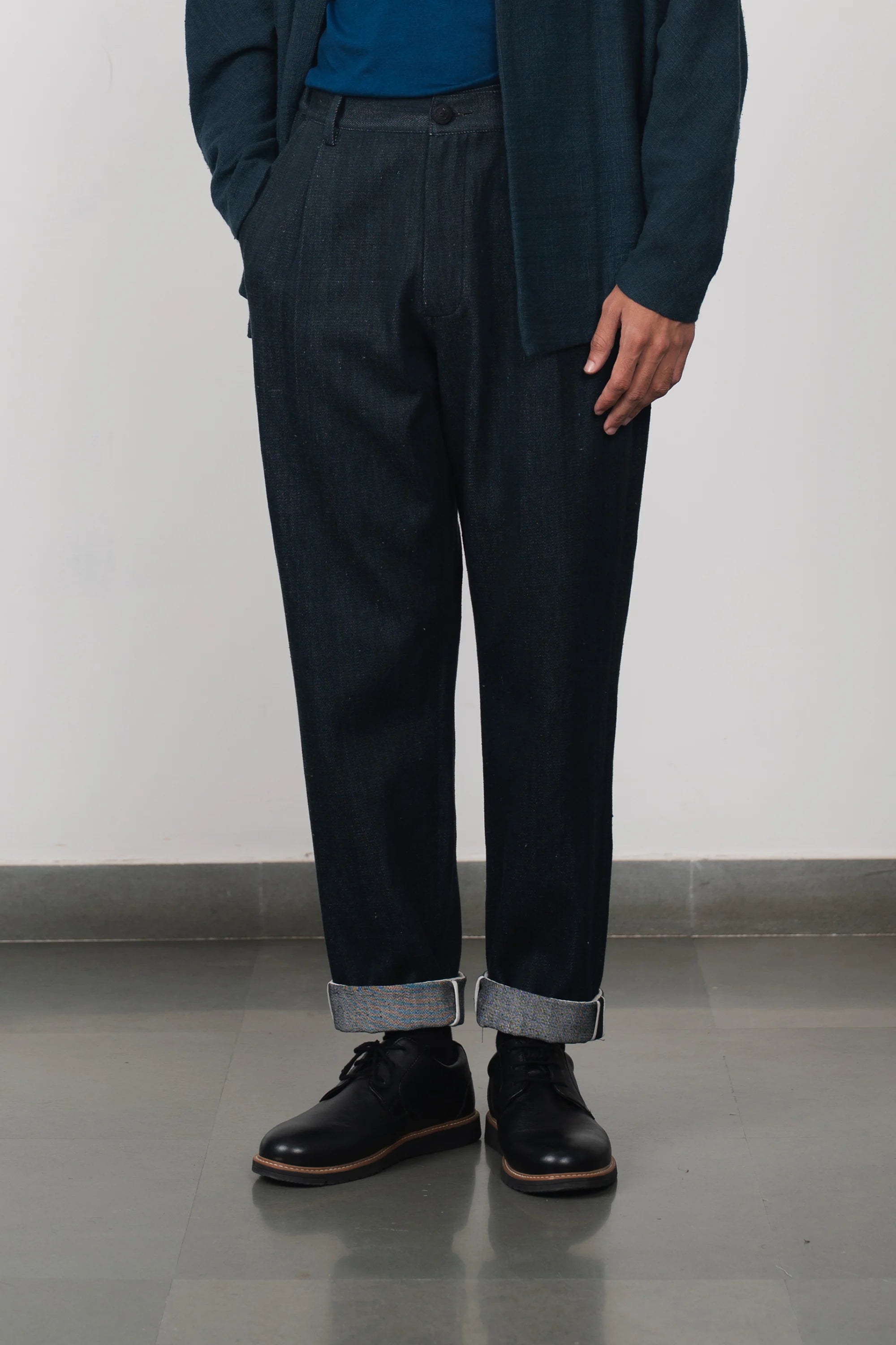Midnight Indigo Denim Pleated Trousers