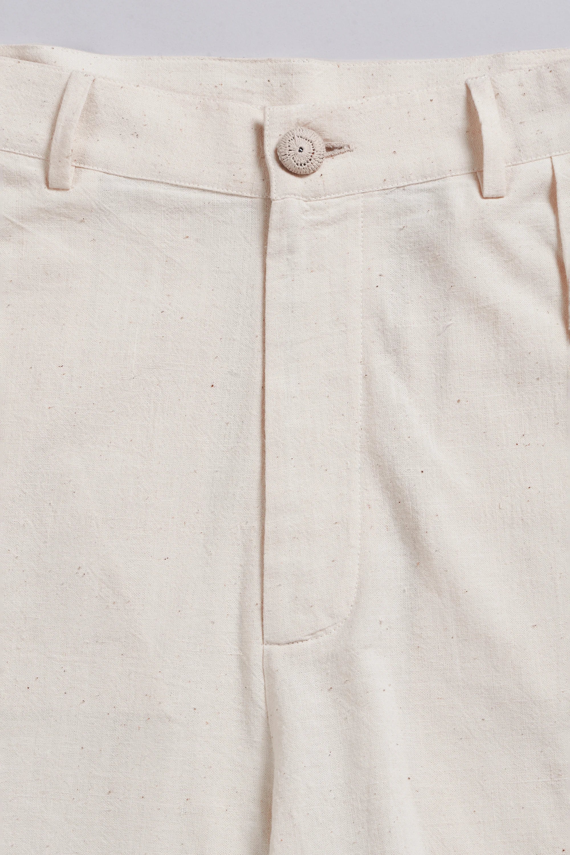 Ecru Cotton Pleated Trousers