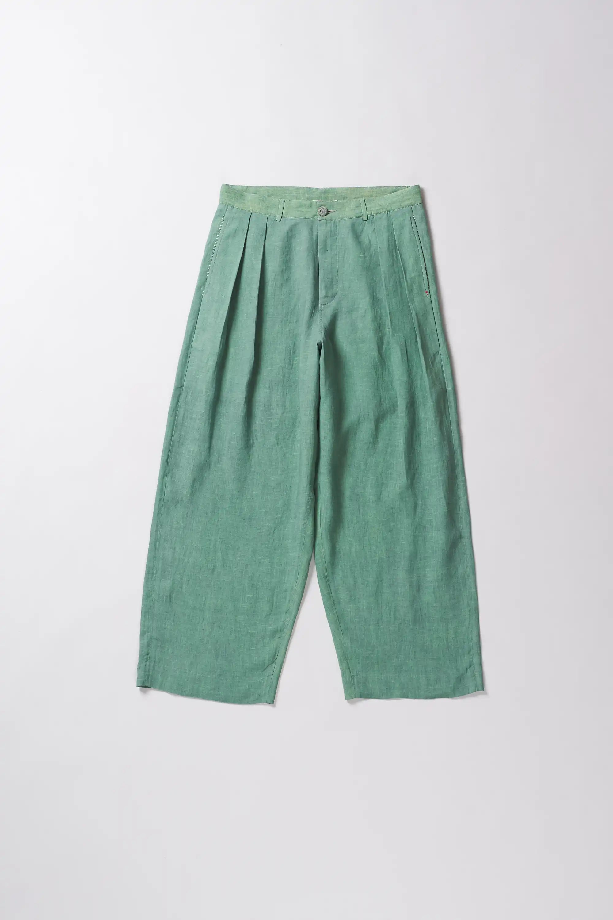 Turf green pleated pants