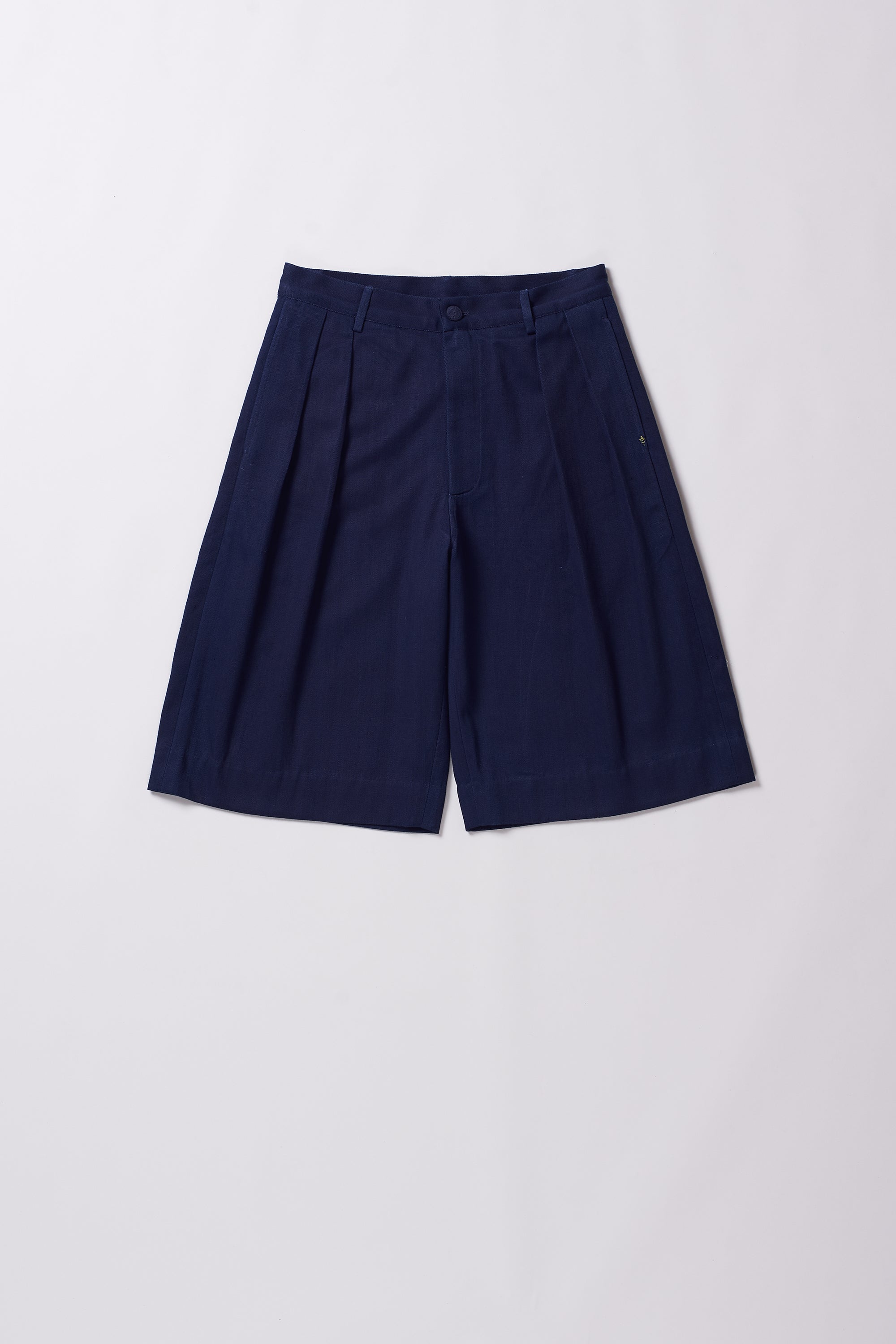 Indigo Pleated Denim Shorts