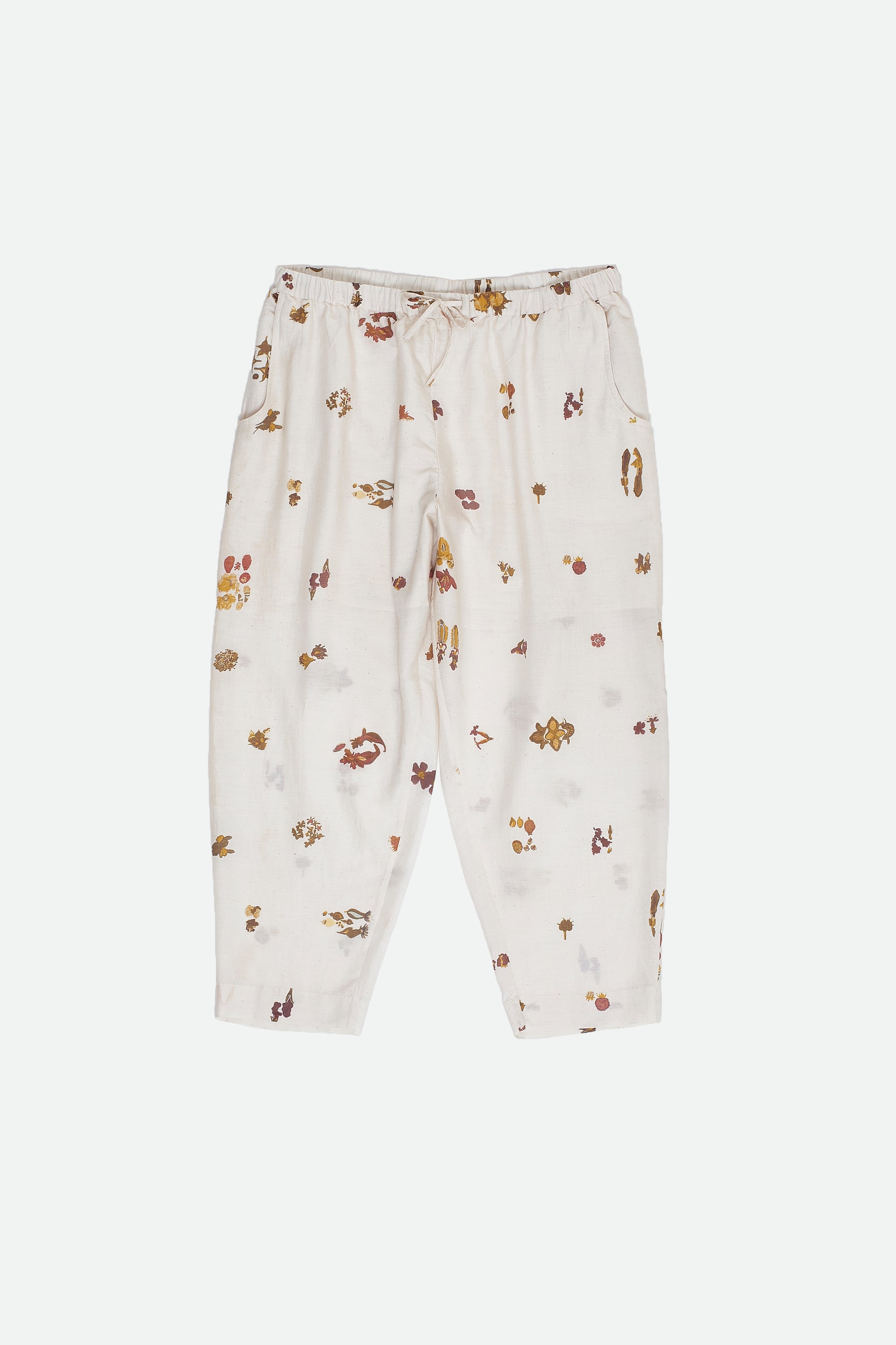 Ecru Screen Printed Silk Women Trouser