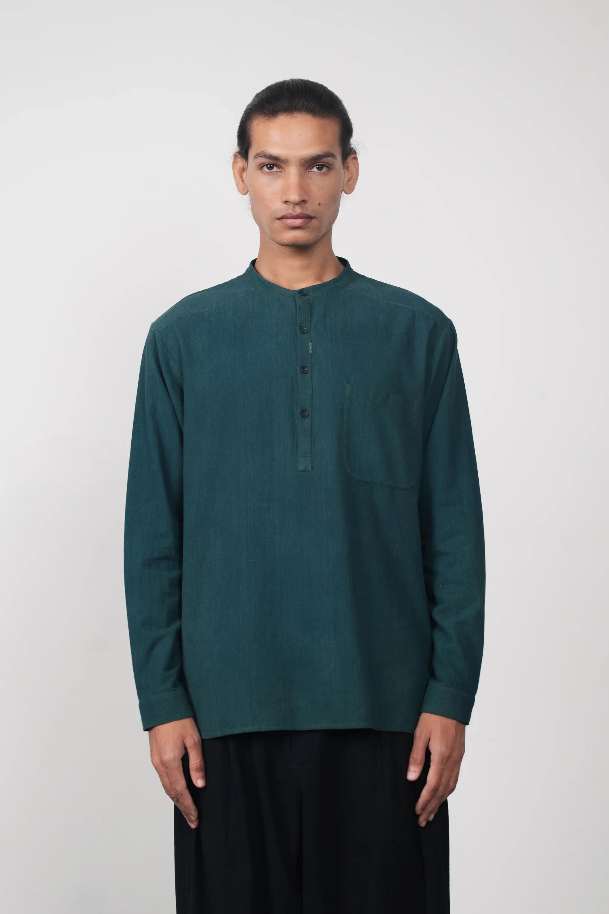 BOTTLE GREEN SHIRT WITH PATCH POCKET