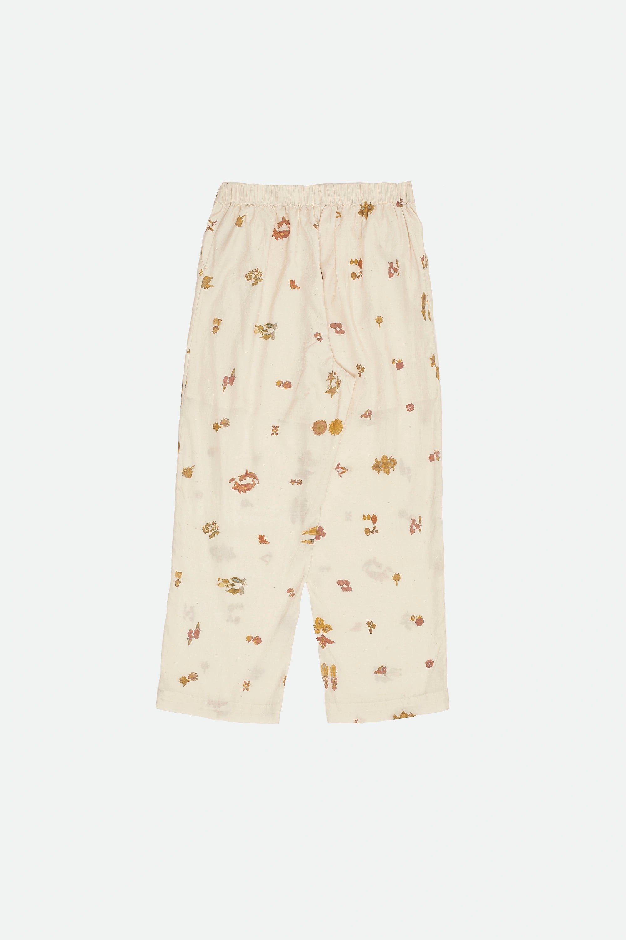 Ecru Cotton Silk Blend Screen Print Pant
