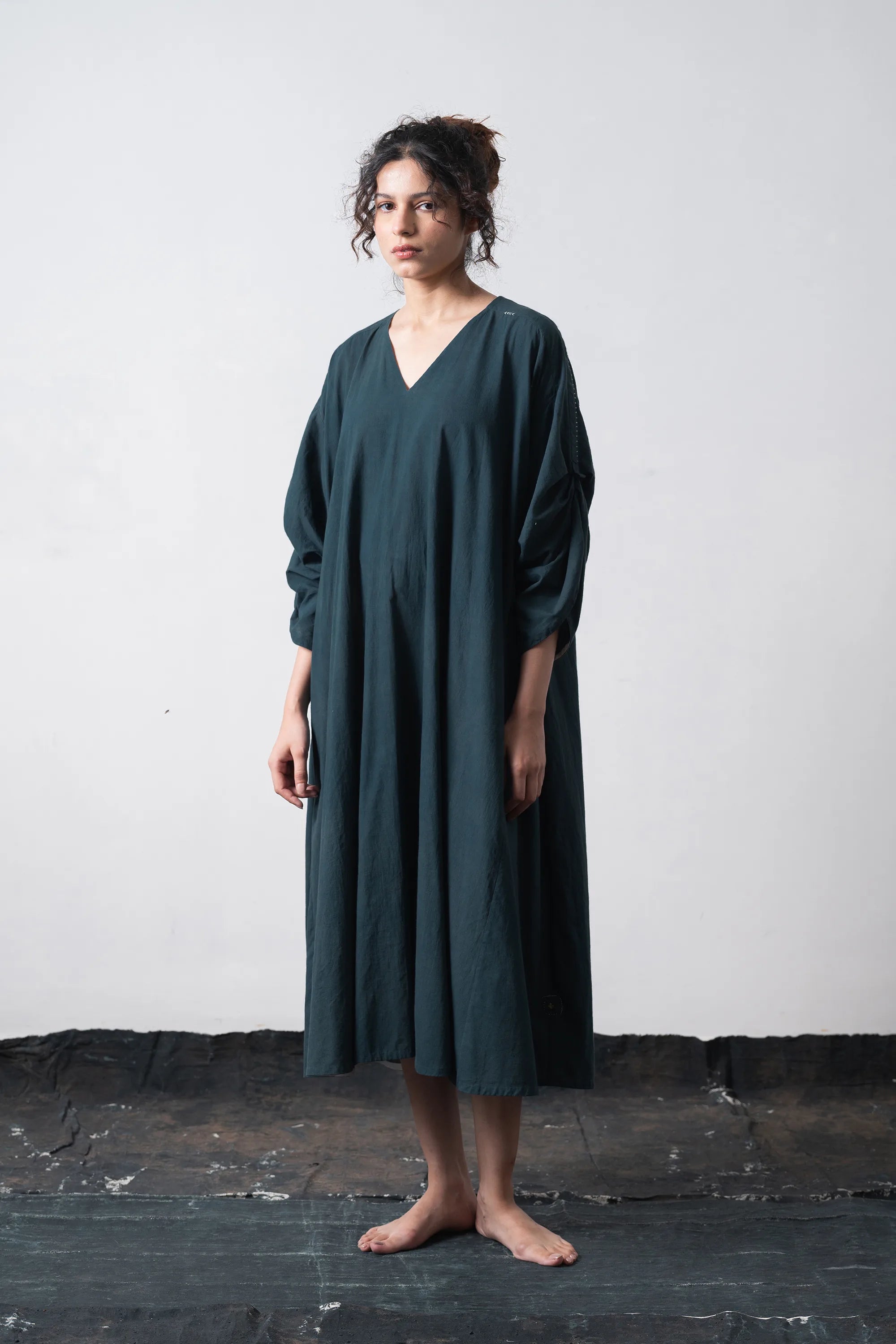 Oversized V Neck Dress in Black Indigo