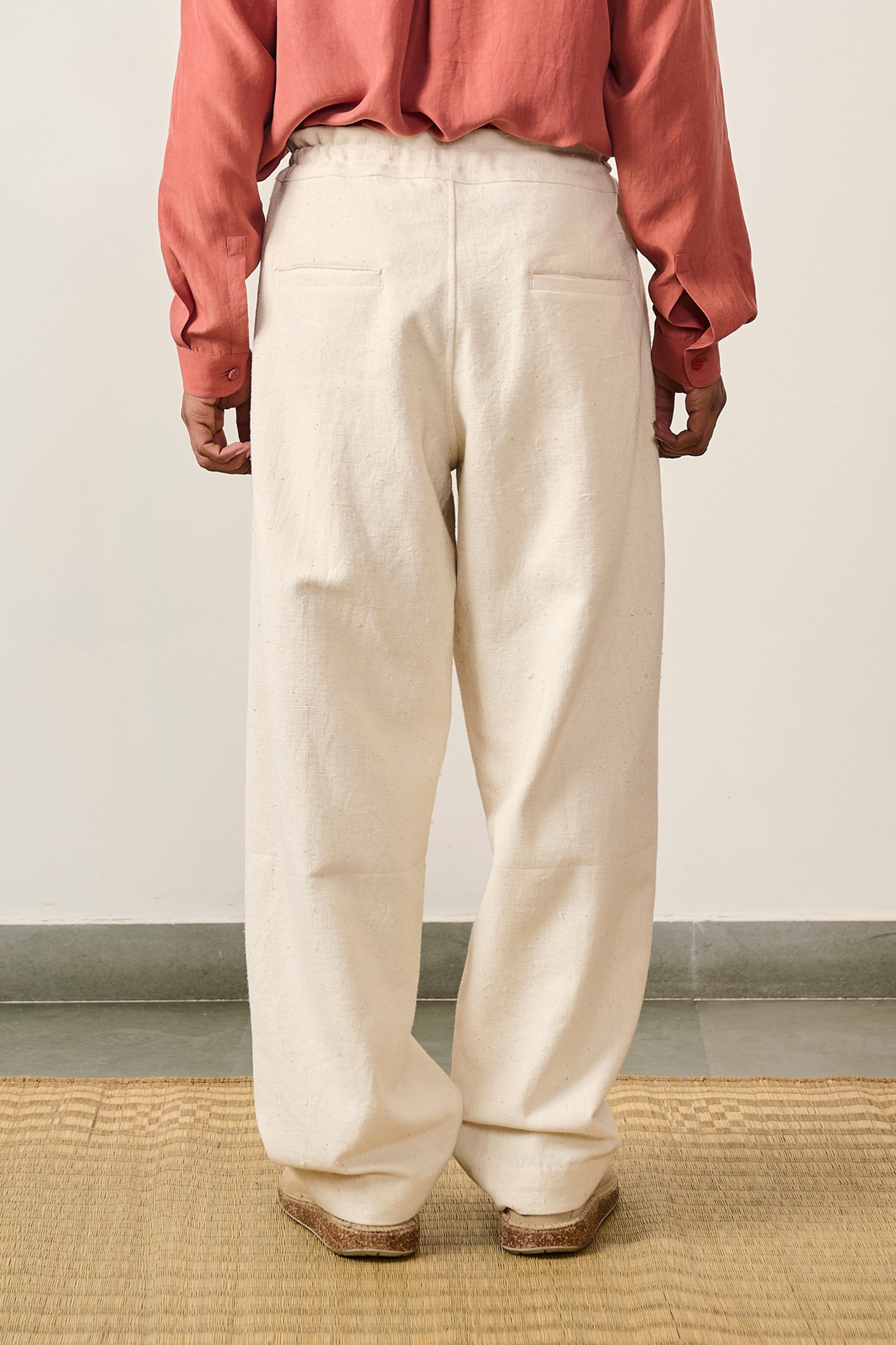 OFF-WHITE ORGANIC COTTON WIDE LEG TROUSER