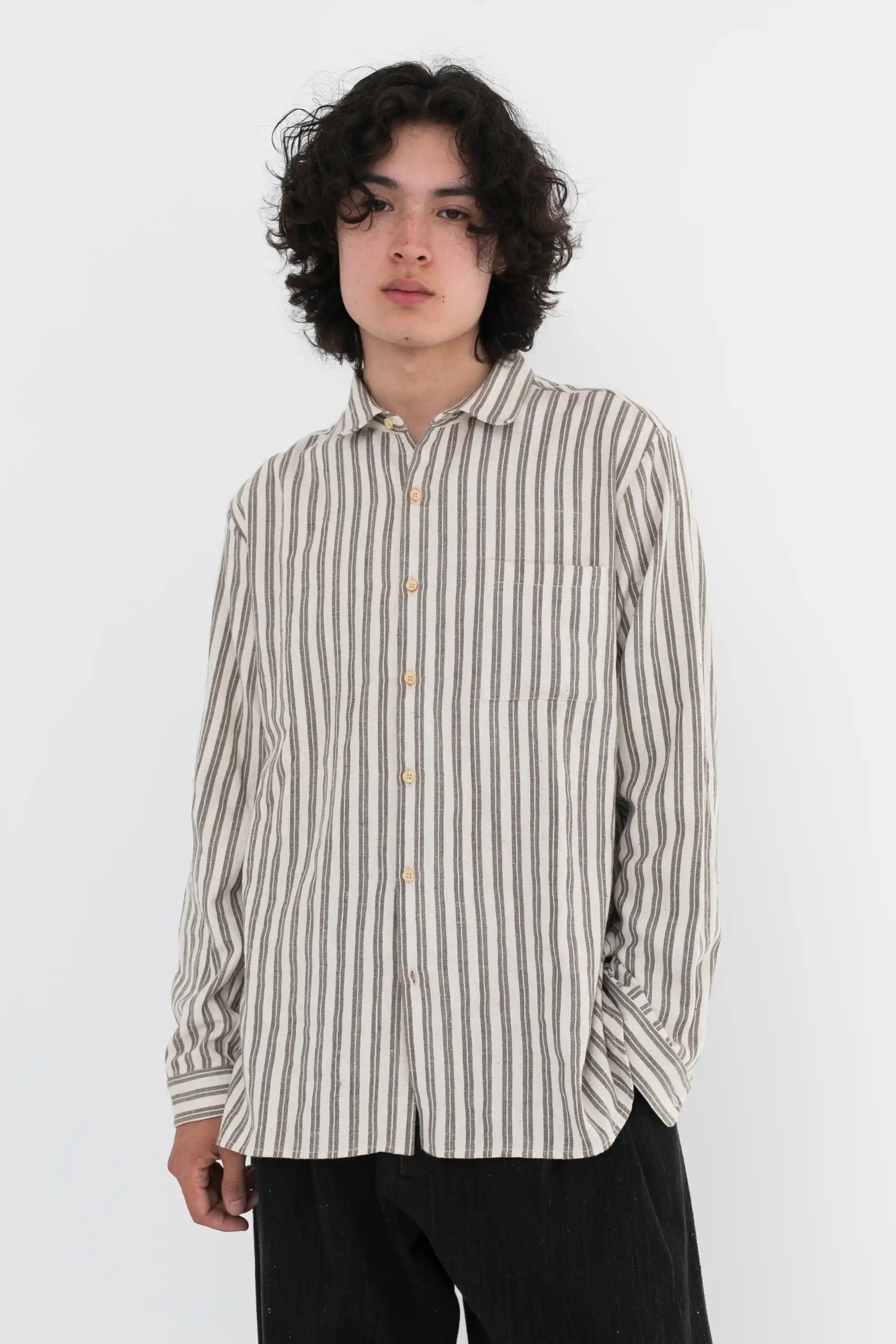 CHARCOAL ESSENTIAL STRIPE COTTON SHIRT
