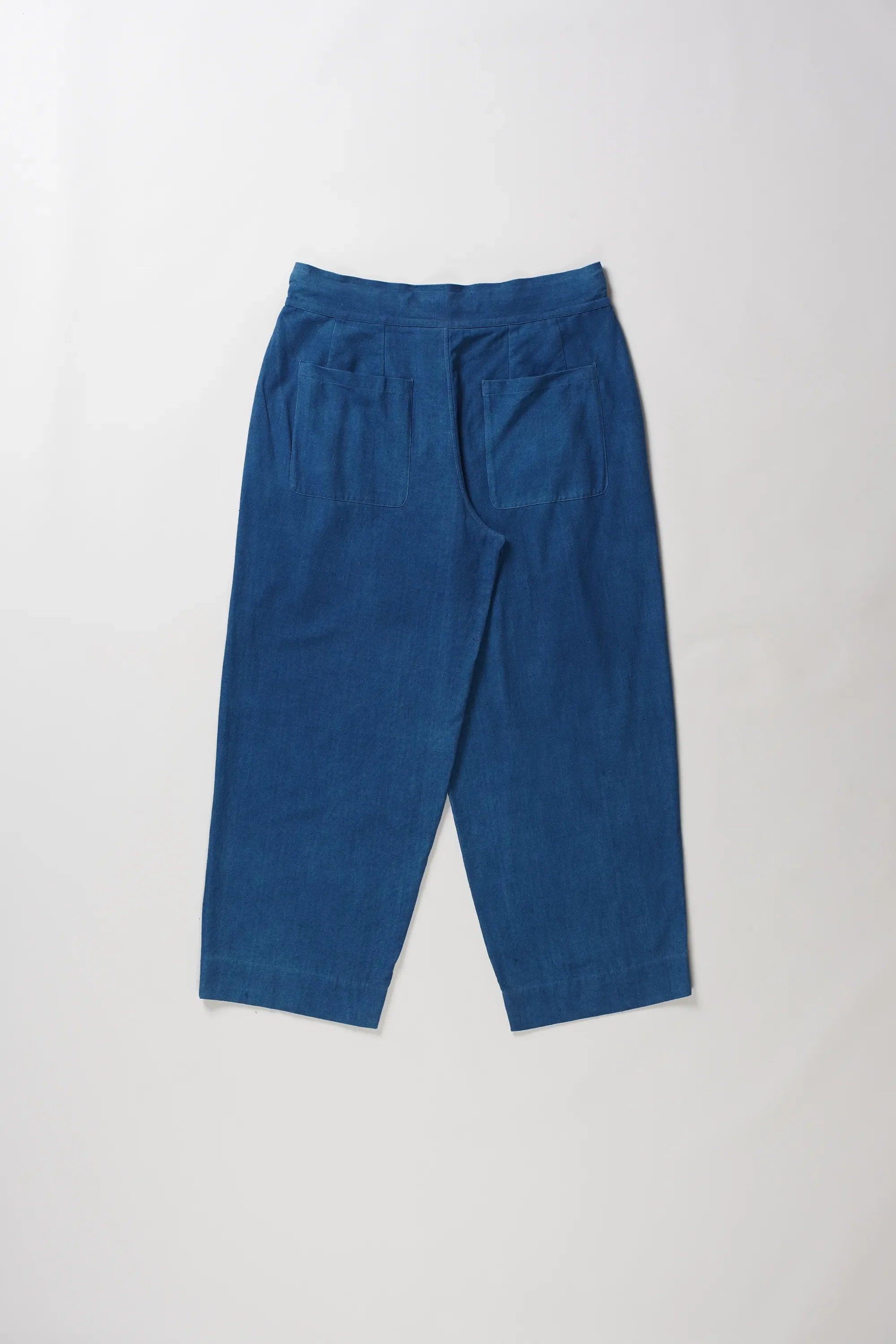 Back image of medium indigo cotton pant