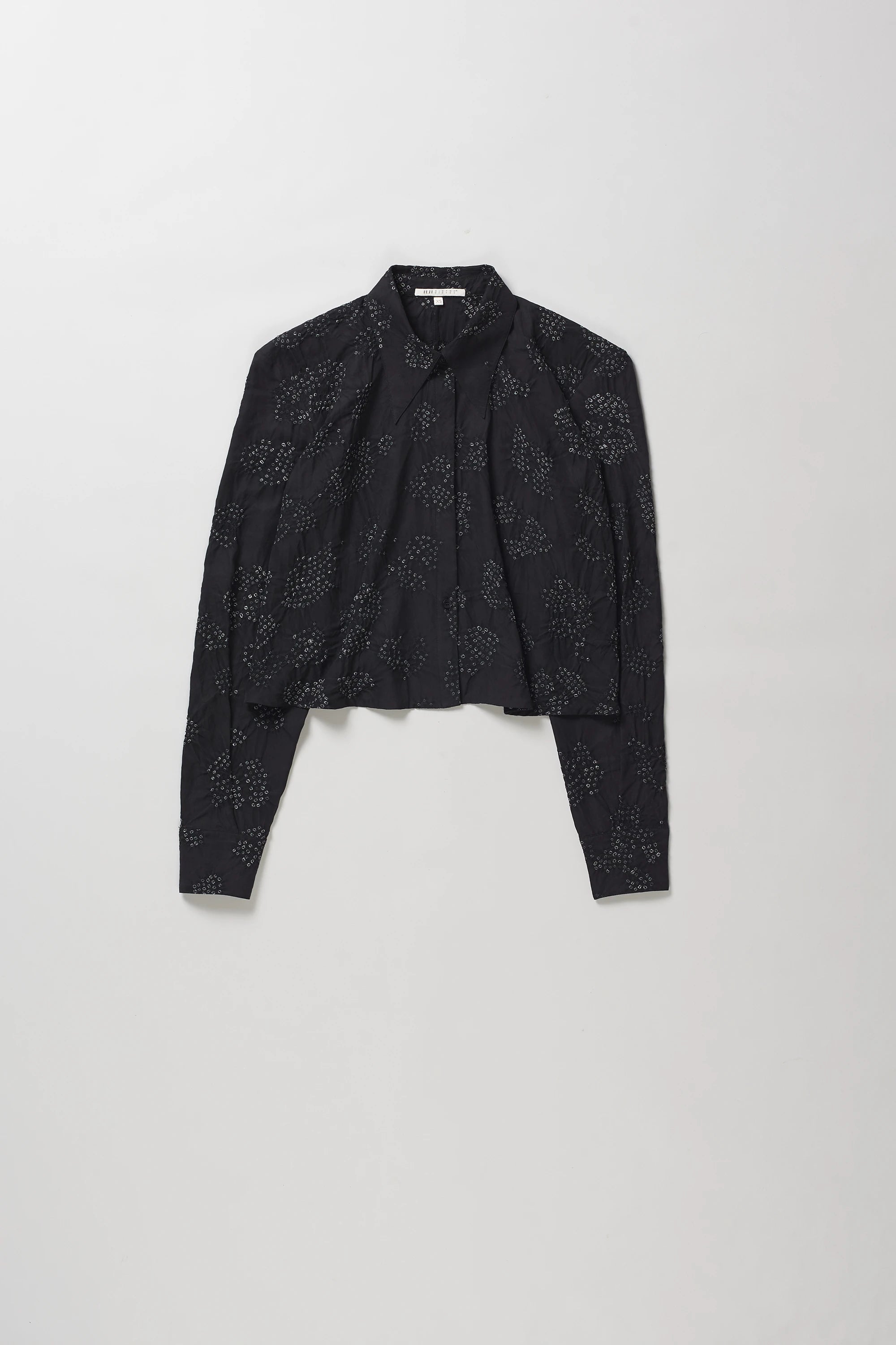 Black Boxy Shirt in Silk with Bandhani