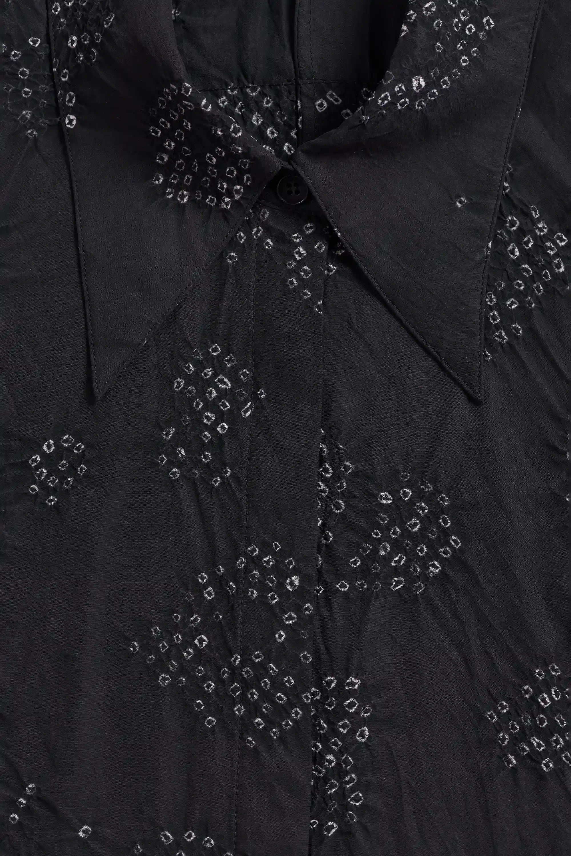 Black Boxy Shirt in Silk with Bandhani
