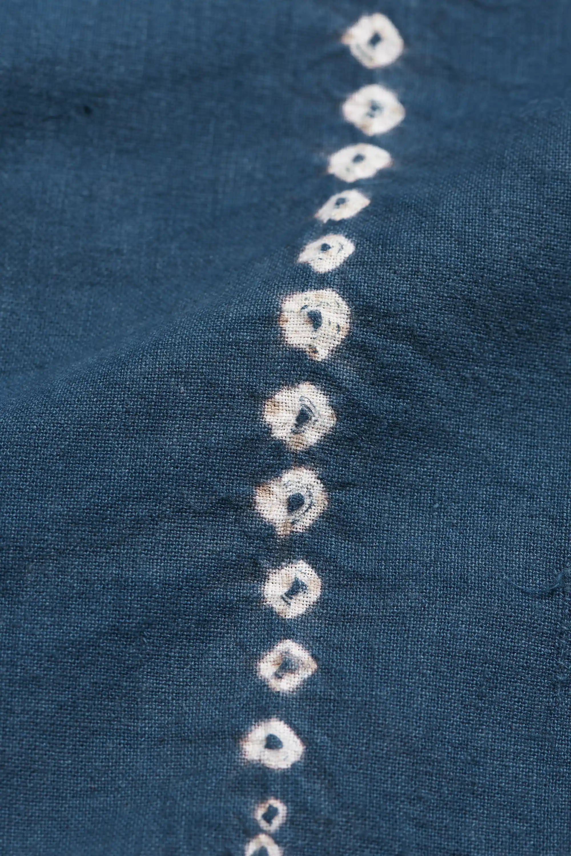 Close-up of blue fabric with hand shibori