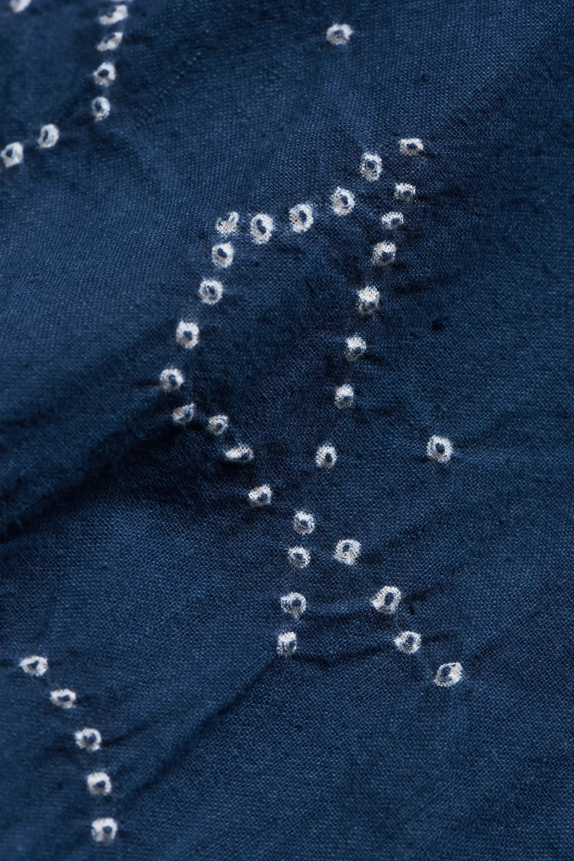 Close-up of fabric with bandhani.