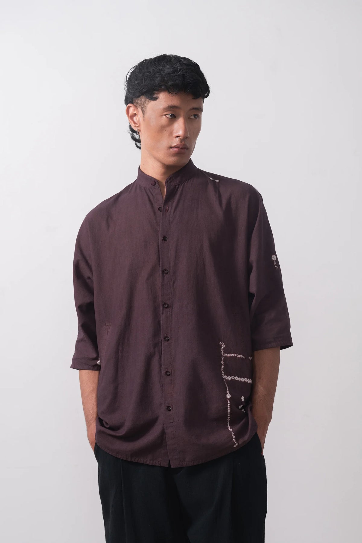 Bandhani Macca Shirt in Purple Red