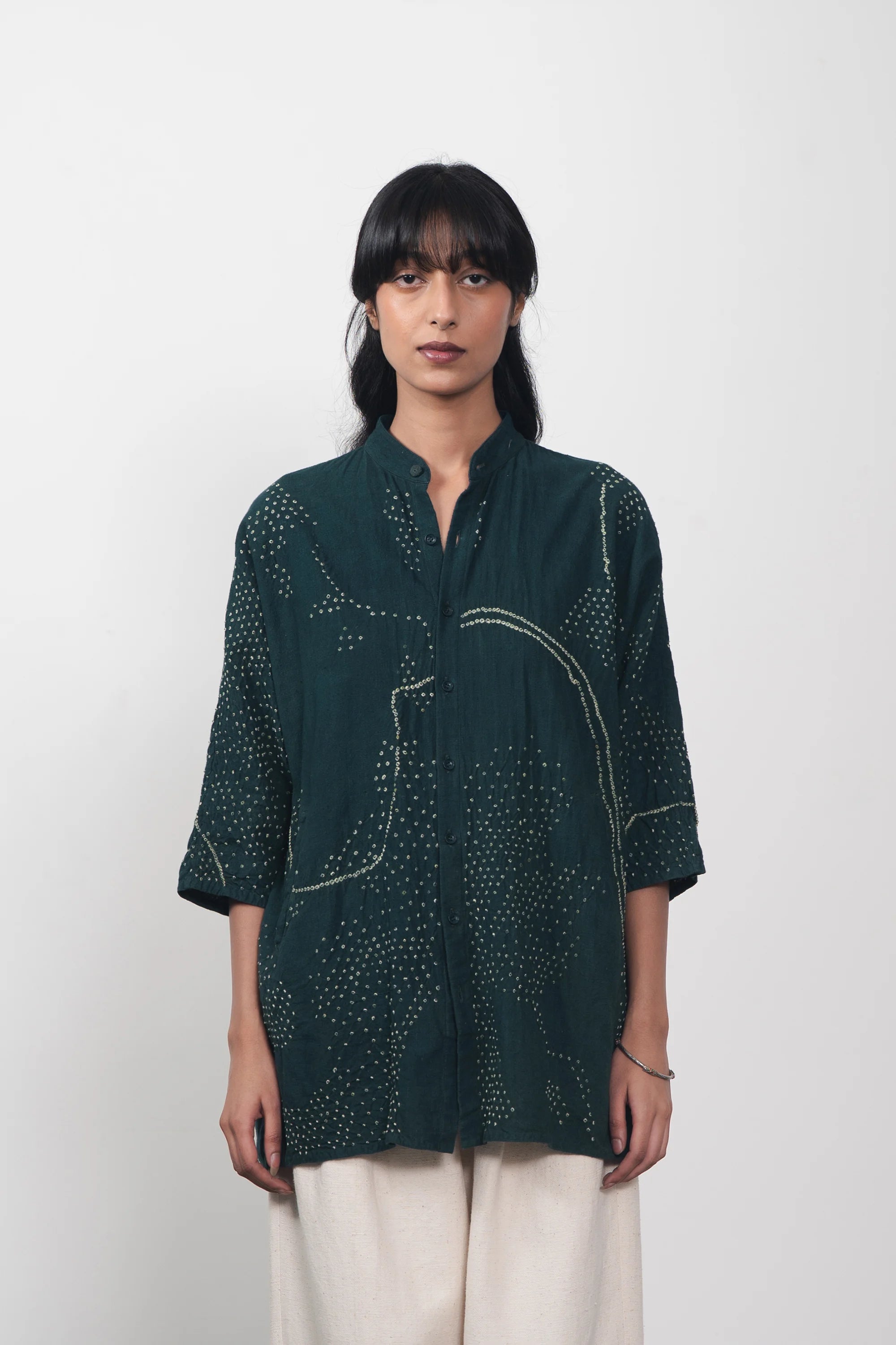 Kimono-Sleeve Shirt in Bottle Green