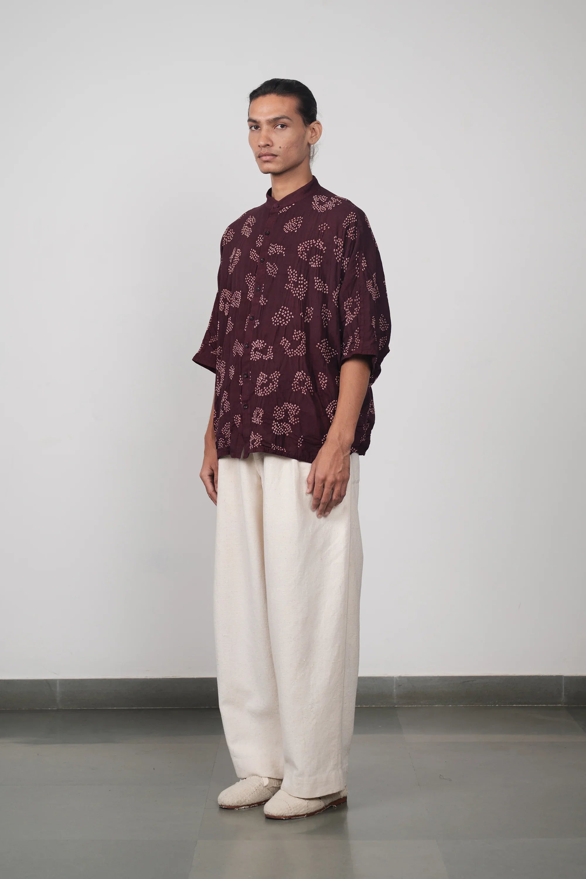PURPLE RED COTTON BANDHANI SHIRT