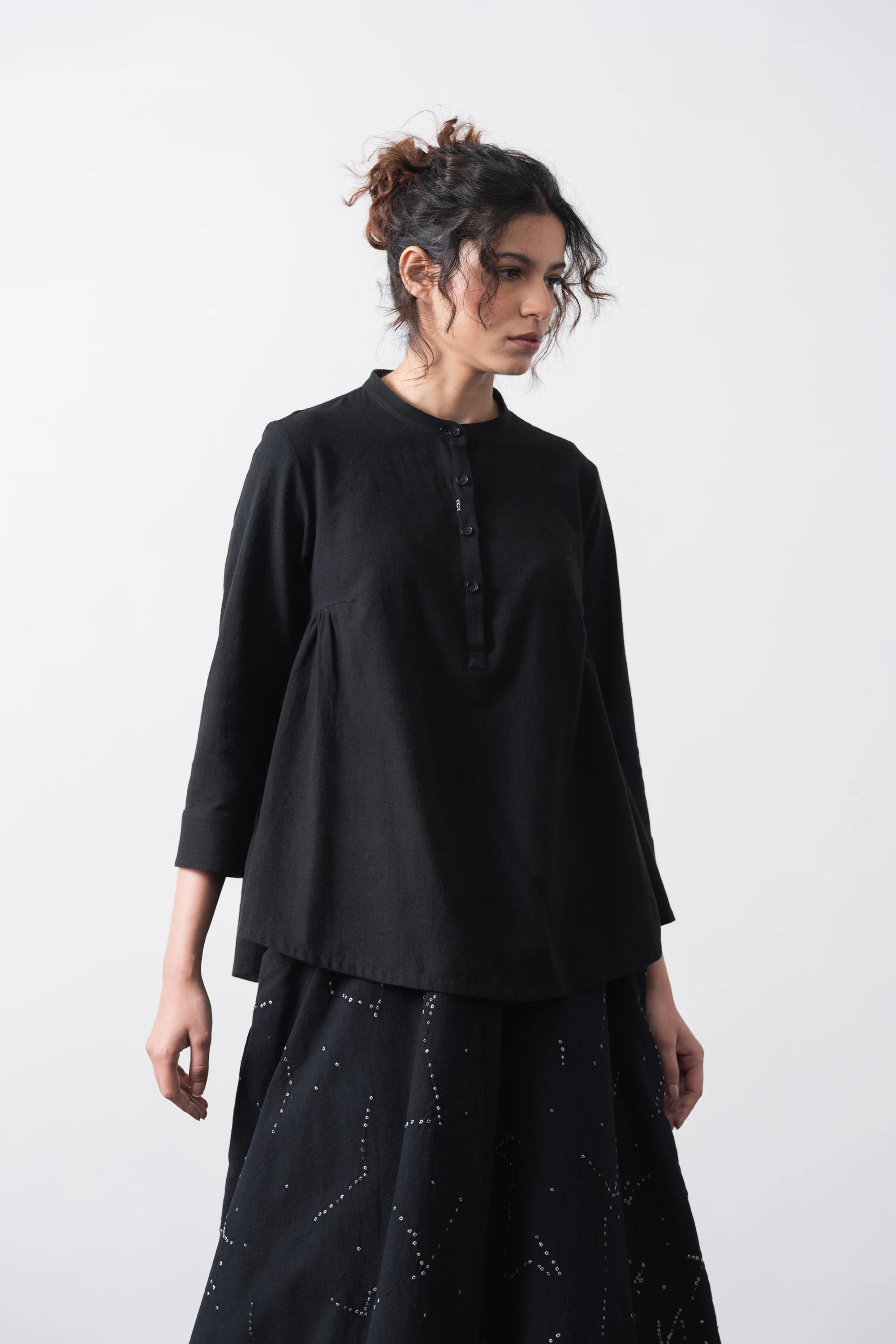 Black Cotton Top with Hand Details