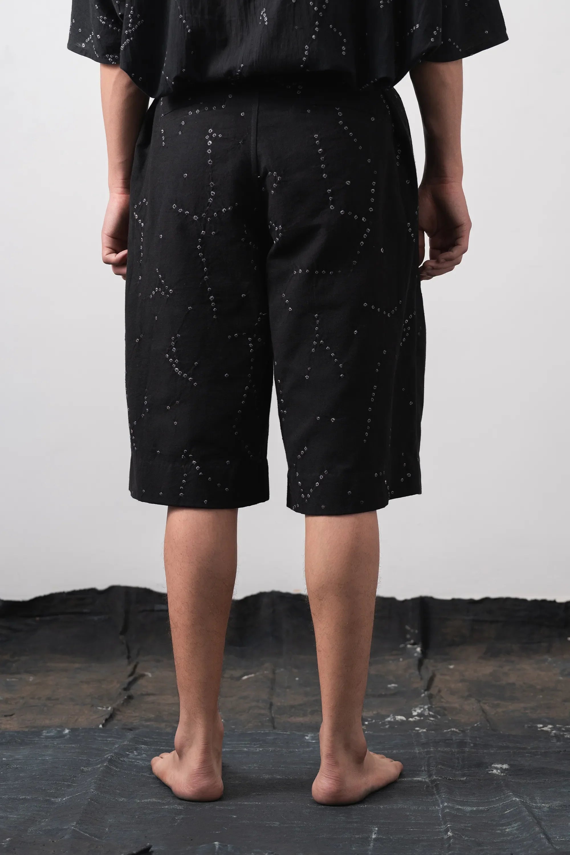 Black Bandhani Pleated Shorts