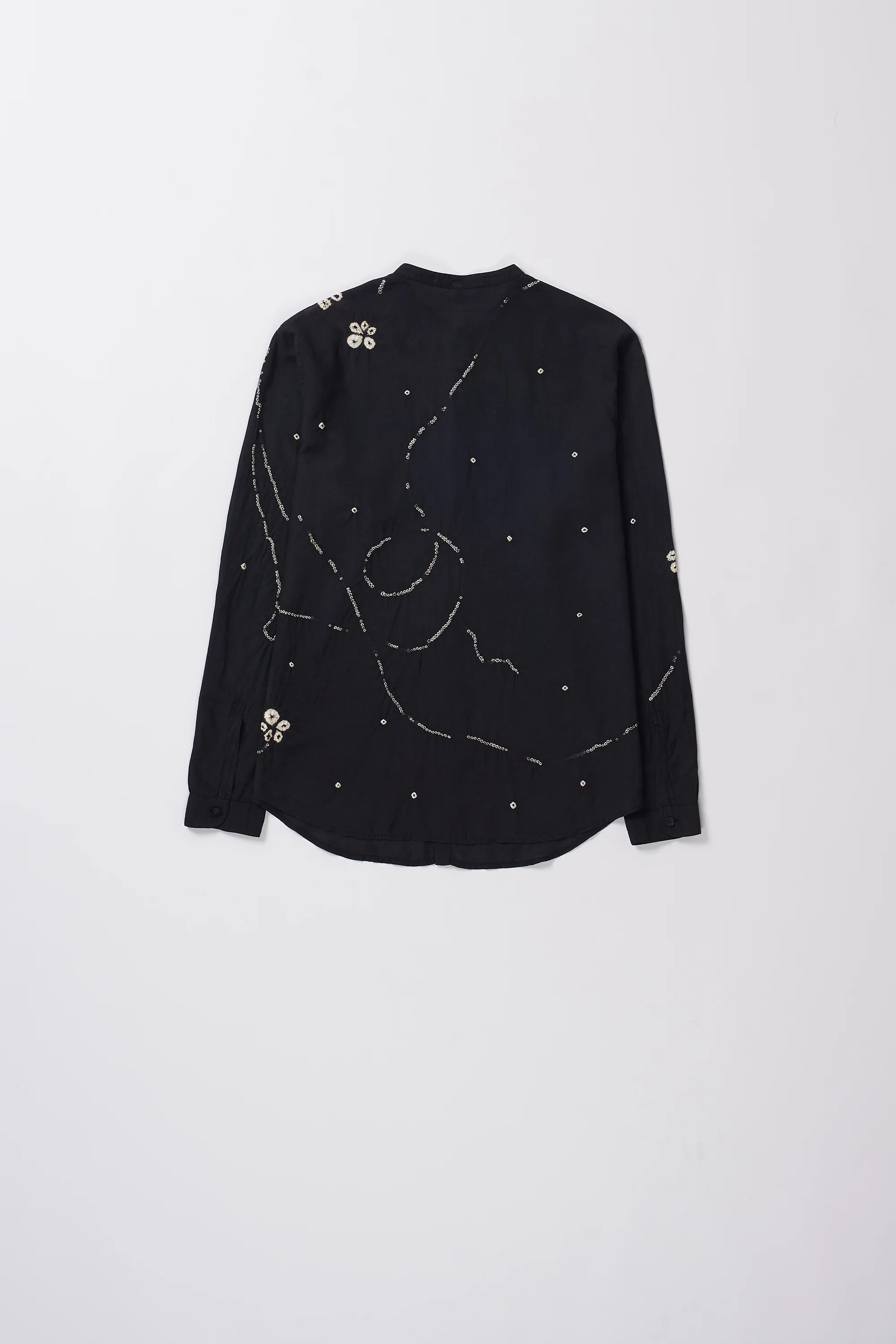 Band Collar Bandhani Shirt in Black