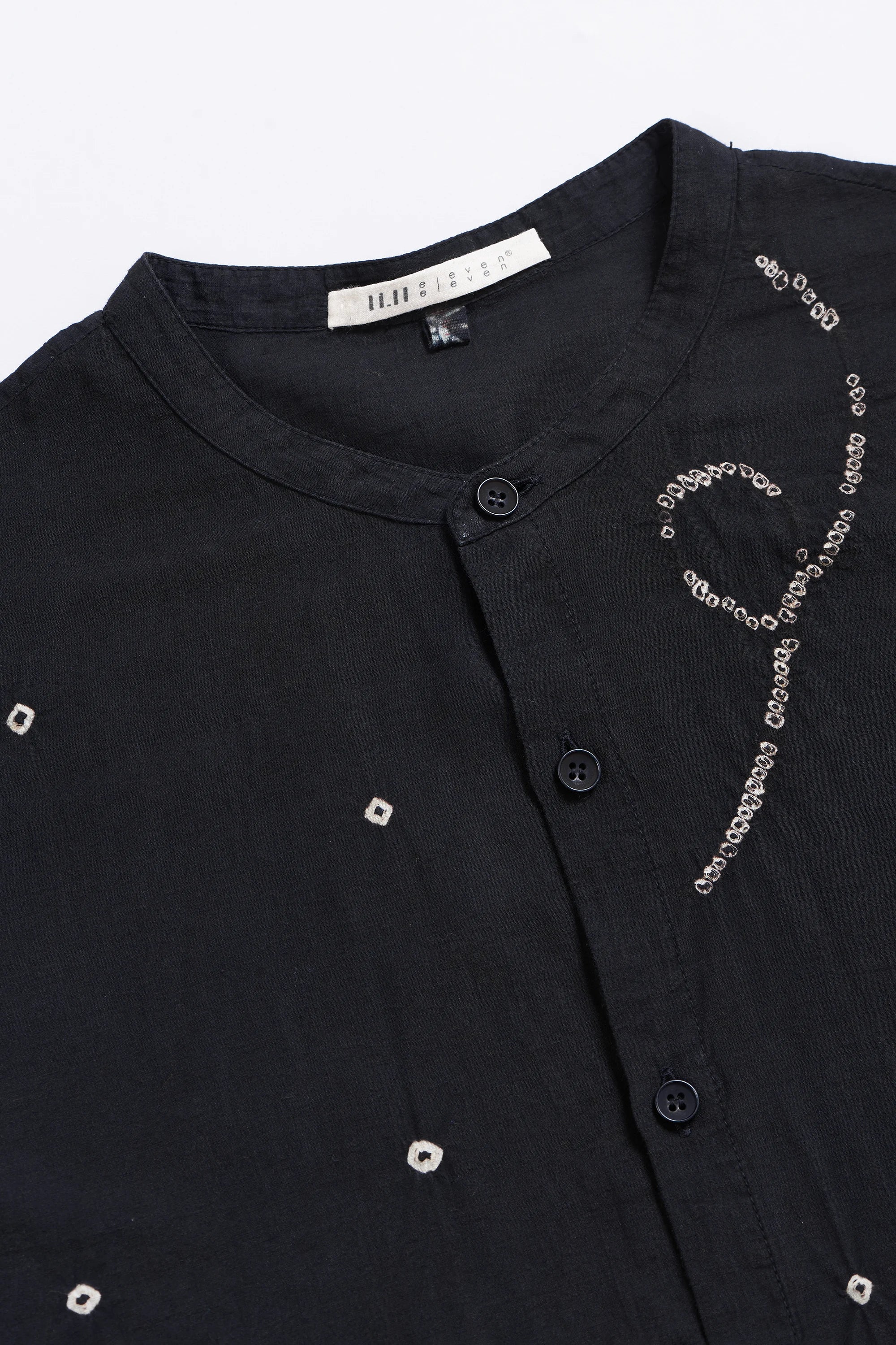 Band Collar Bandhani Shirt in Black