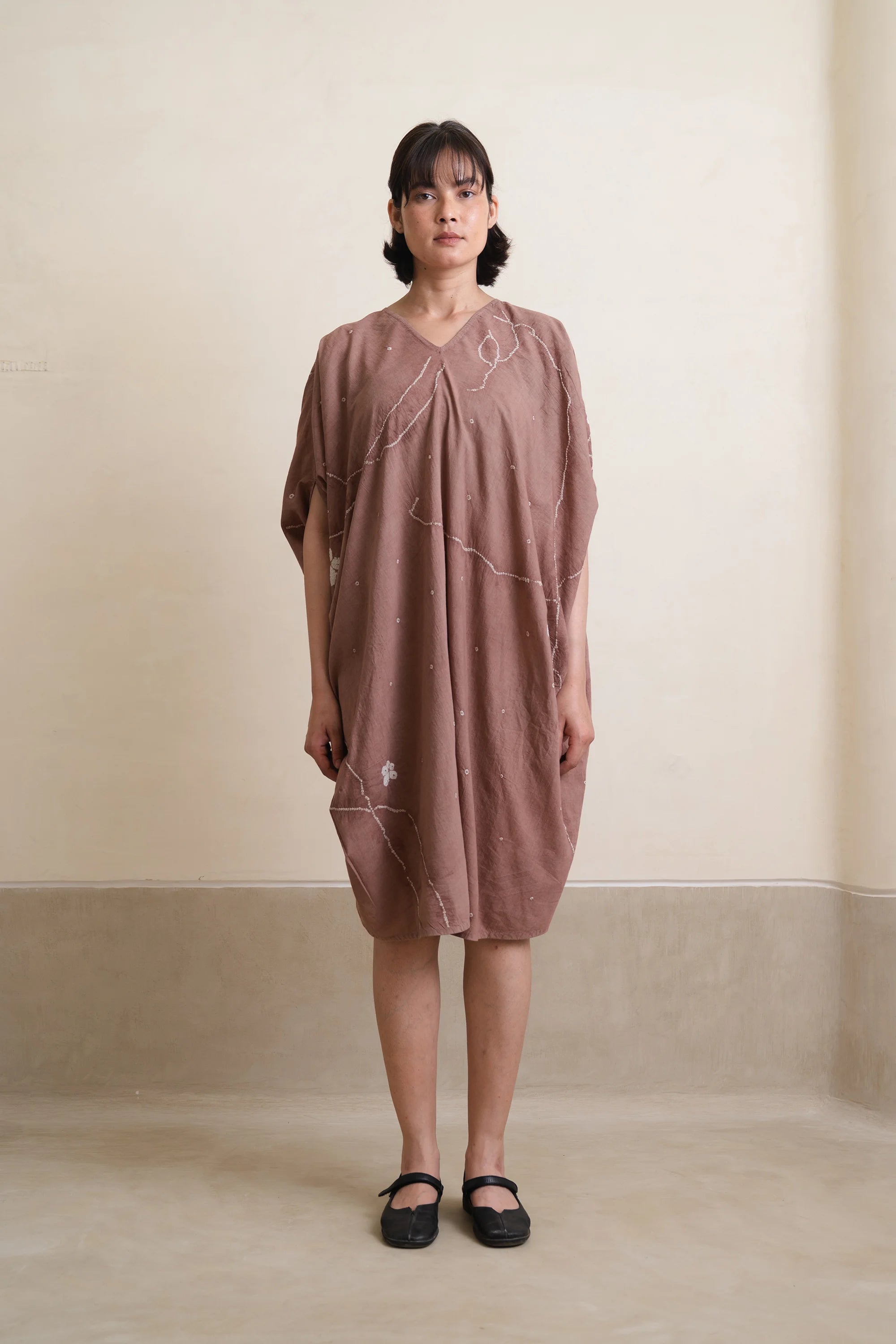Old Rose Bandhani Drape Dress