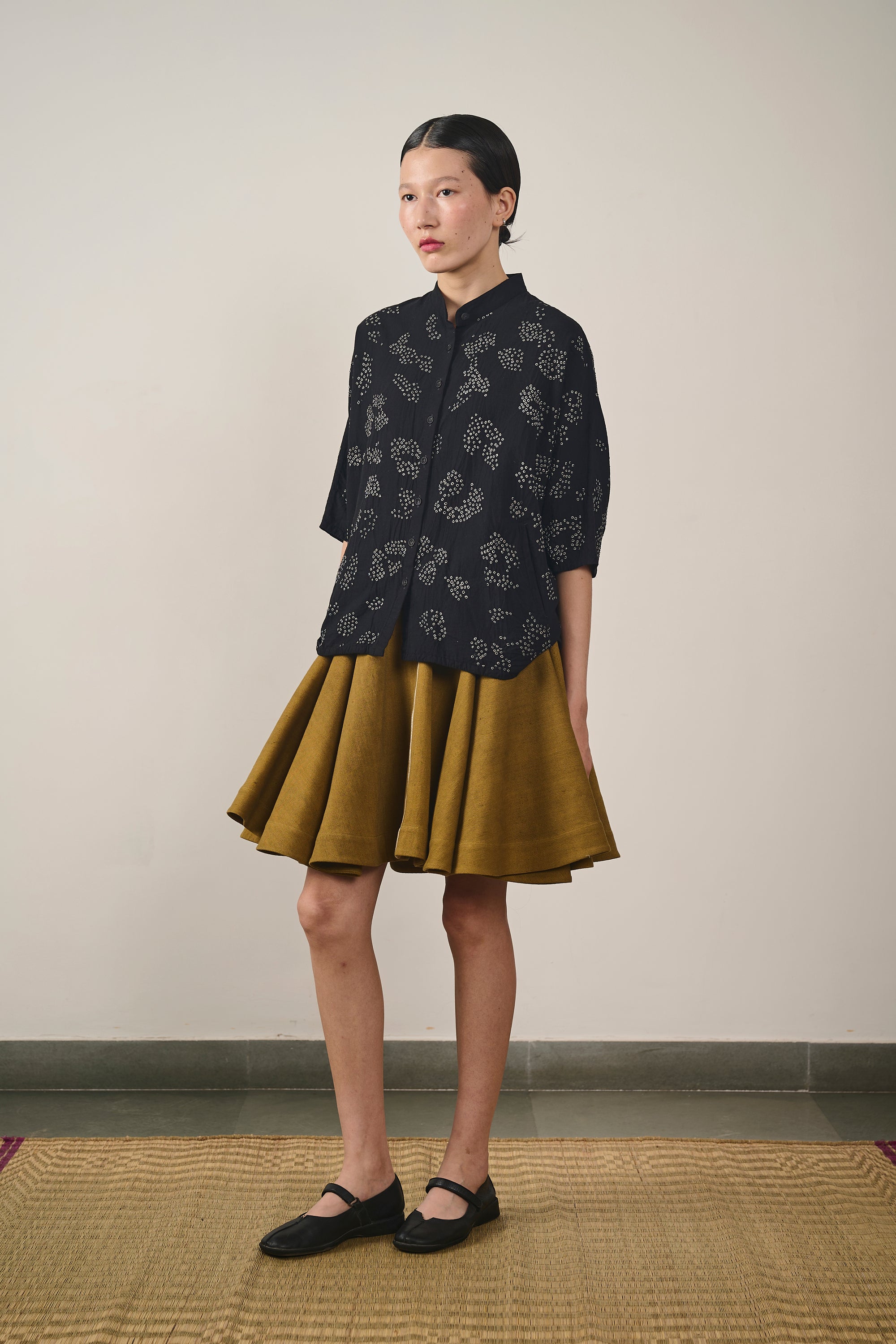 BLACK FINE COTTON BANDHANI SHIRT