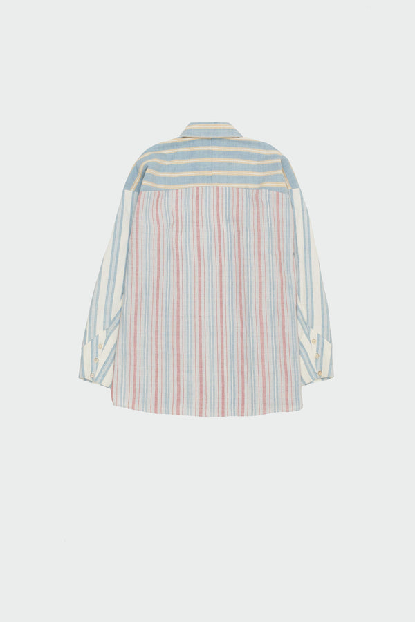 Multi-Colour Yarn Dyed Stripe Patchwork Statement Shirt