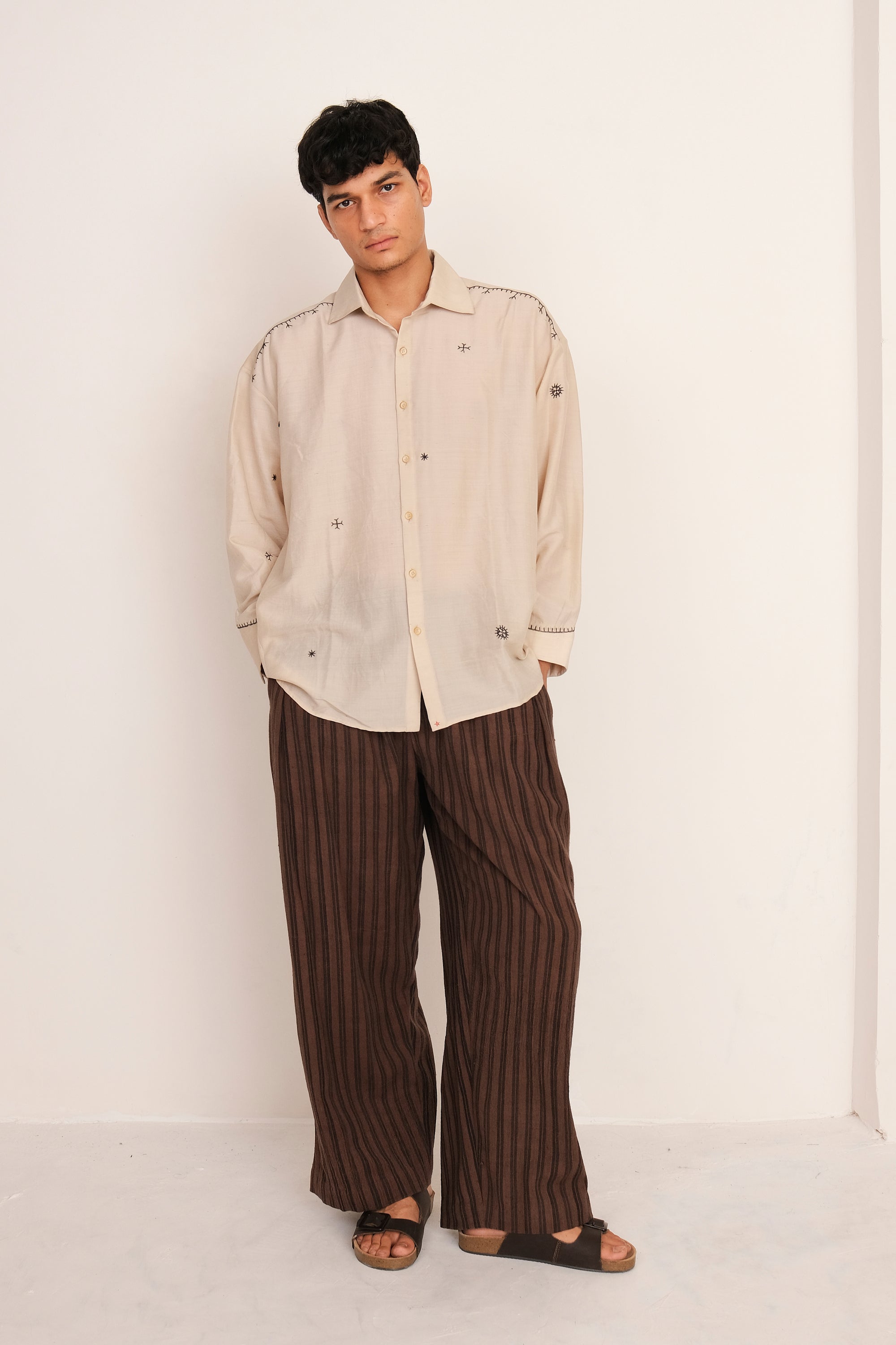 ECRU COTTON & SILK EMBROIDERED SHIRT